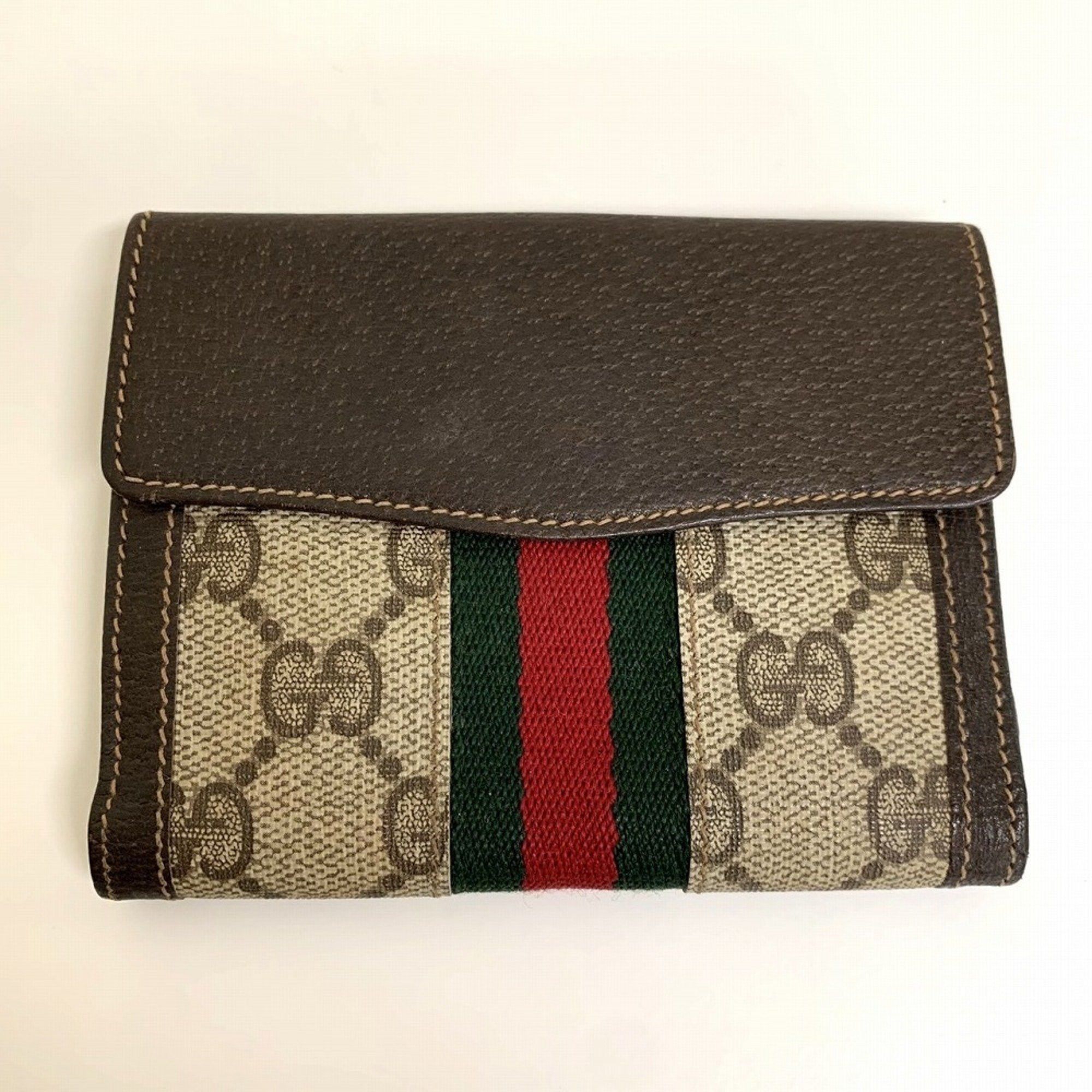 Gucci GUCCI Old Gucci Sherry Line Bi-fold Wallet Vintage Retro GG Supreme Canvas Leather Brown Men's Women's Size ONE SIZE - 5 Thumbnail