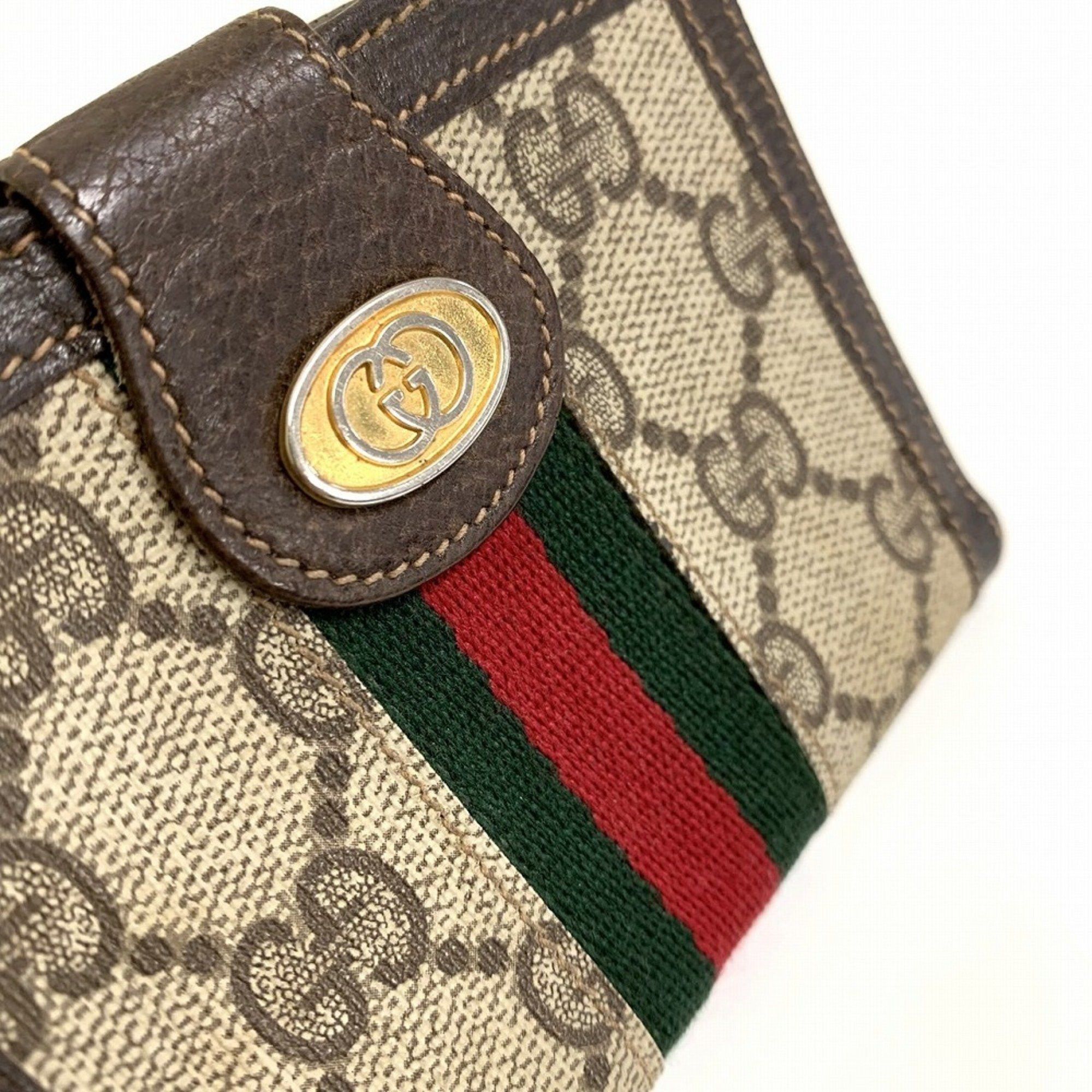 Gucci GUCCI Old Gucci Sherry Line Bi-fold Wallet Vintage Retro GG Supreme Canvas Leather Brown Men's Women's Size ONE SIZE - 2 Thumbnail