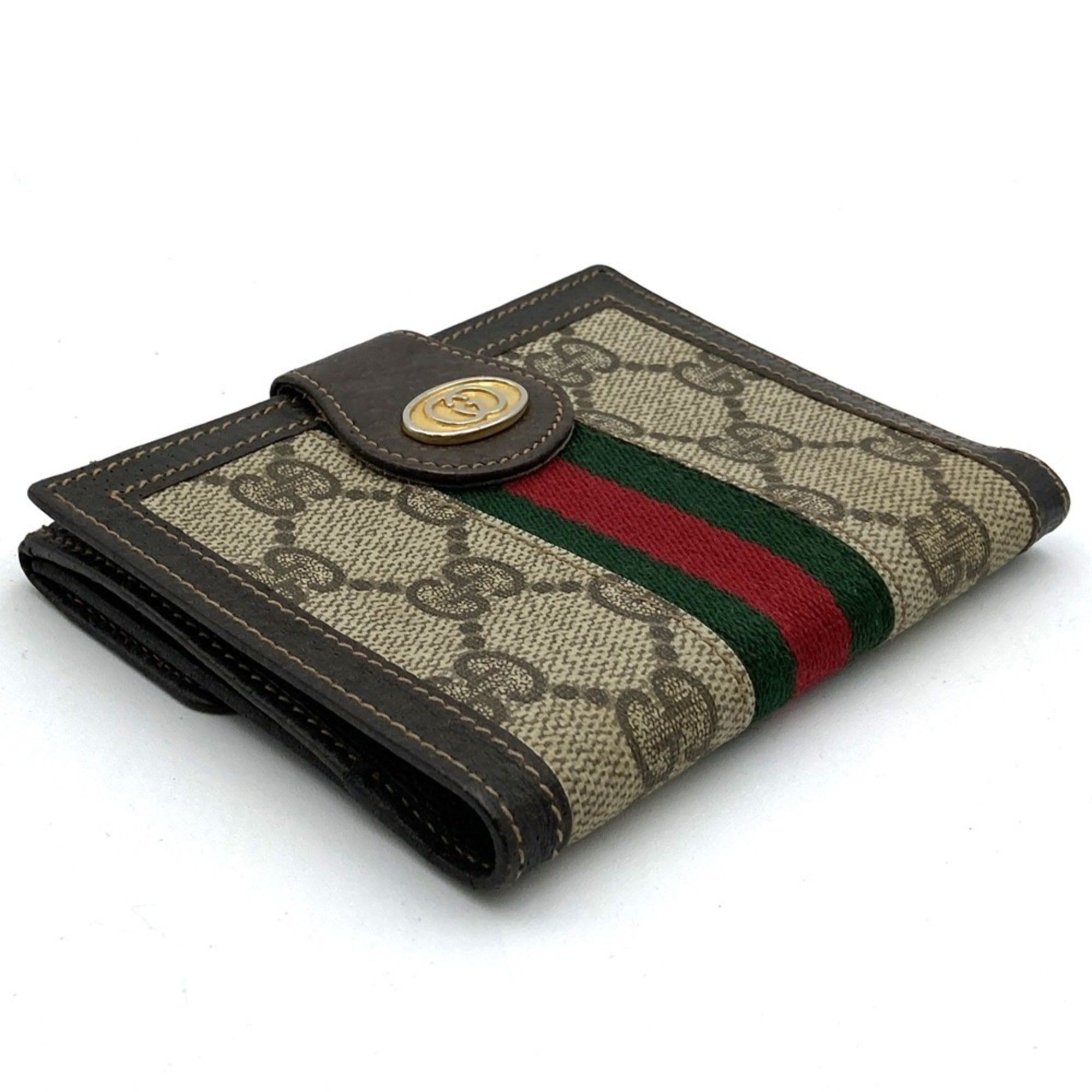 Gucci GUCCI Old Gucci Sherry Line Bi-fold Wallet Vintage Retro GG Supreme Canvas Leather Brown Men's Women's Size ONE SIZE - 4 Thumbnail