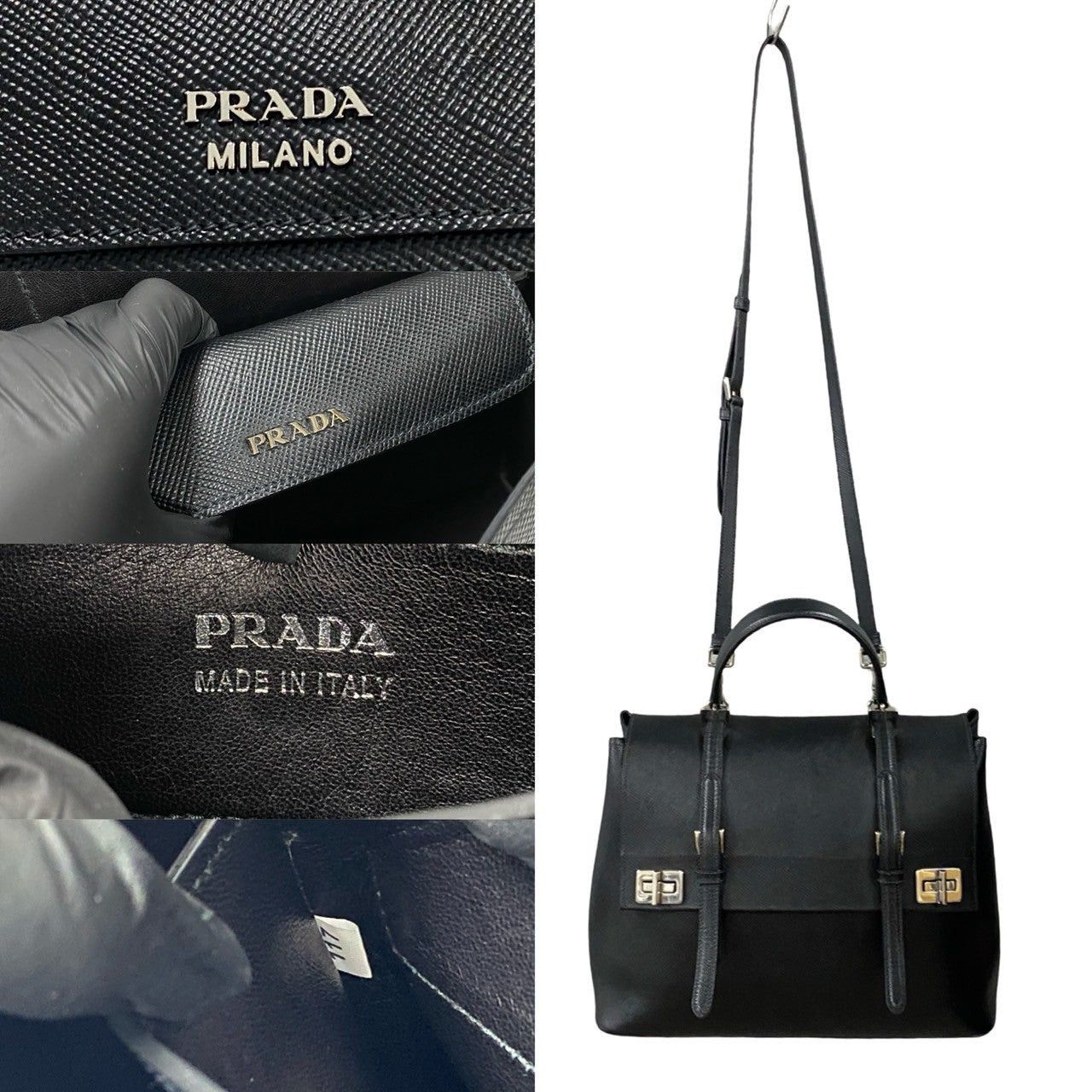 Prada Prada Shoulder Bag Black Leather Size ONE SIZE - 3 Thumbnail