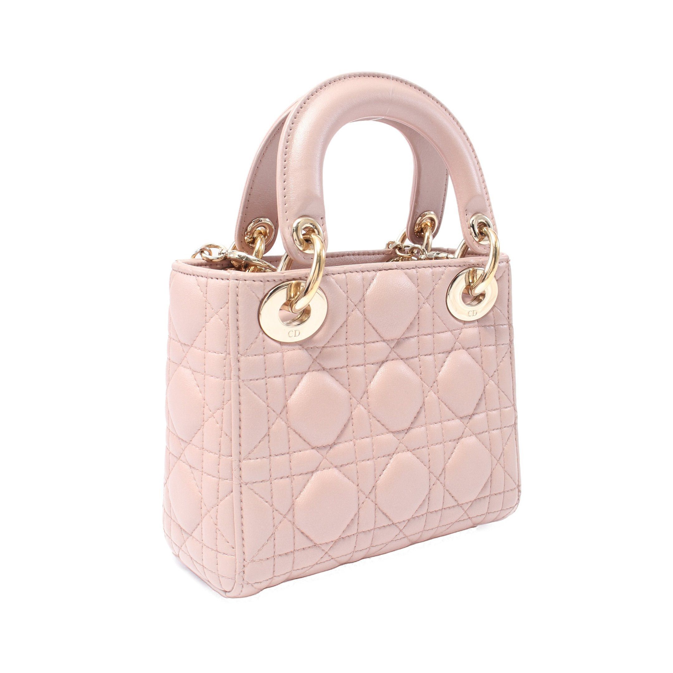 Dior Dior Lady Dior Mini Canage Handbag Leather Pink Size ONE SIZE - 2 Thumbnail