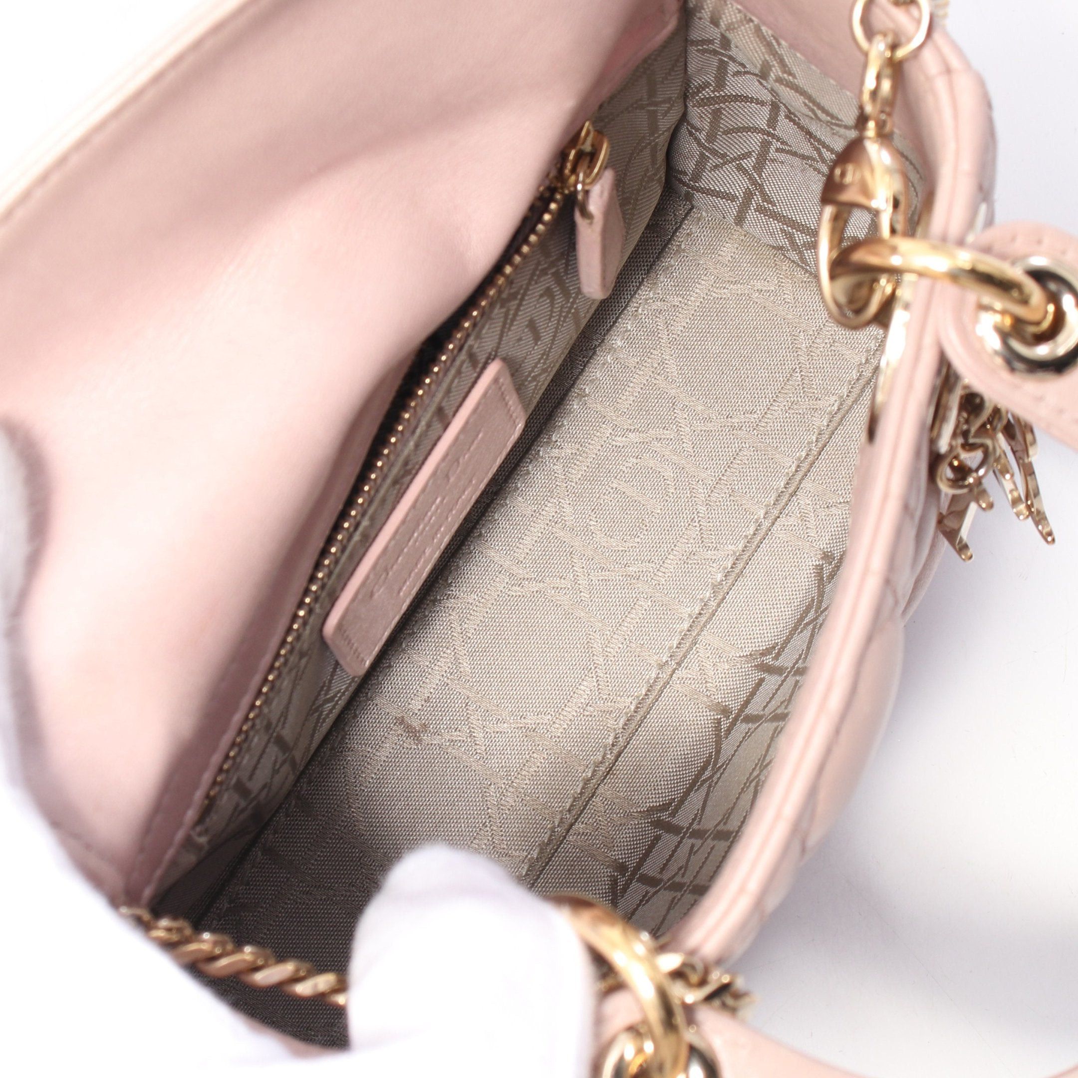 Dior Dior Lady Dior Mini Canage Handbag Leather Pink Size ONE SIZE - 3 Thumbnail