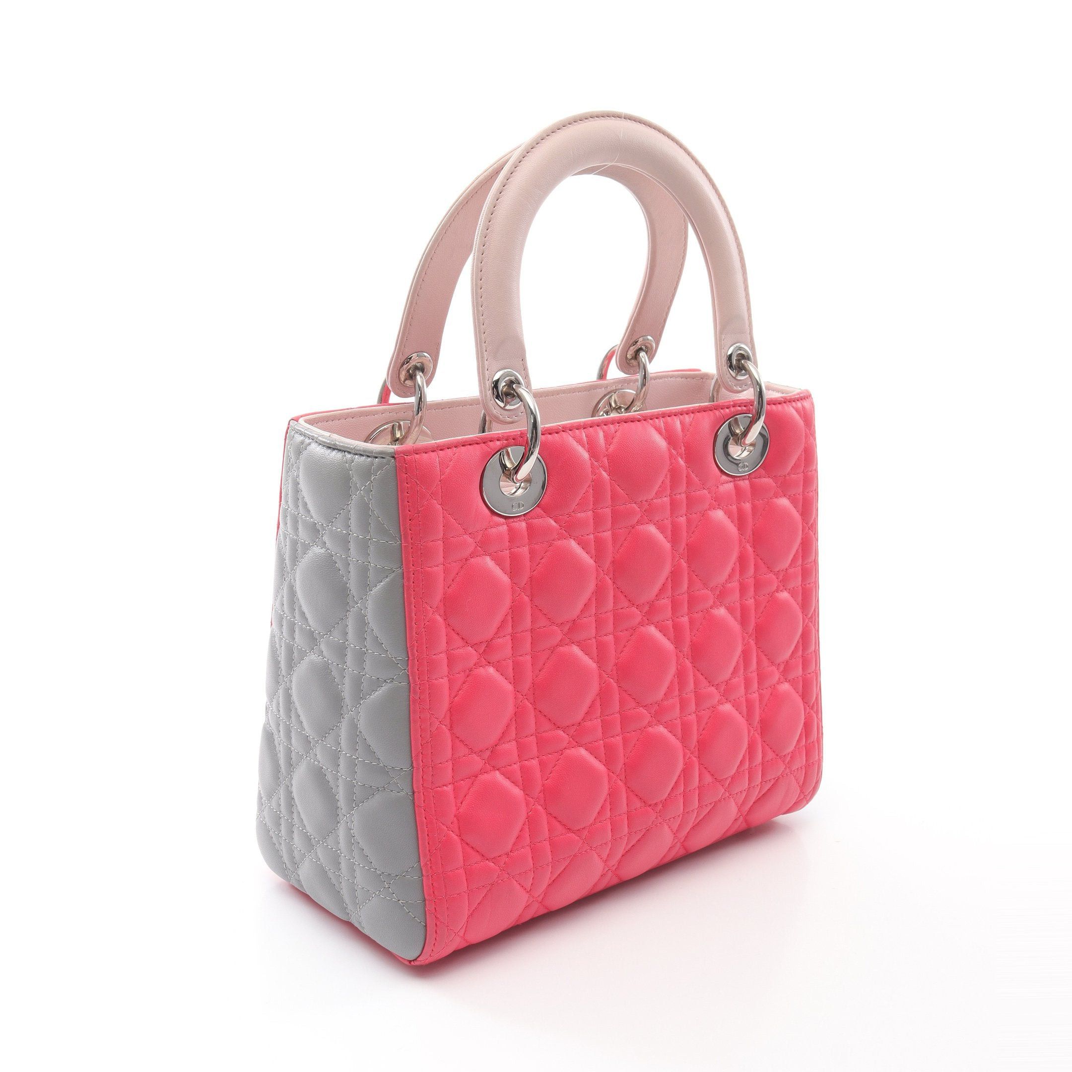Dior Dior Lady Dior Canage Handbag Leather Pink Light Gray Size ONE SIZE - 2 Thumbnail