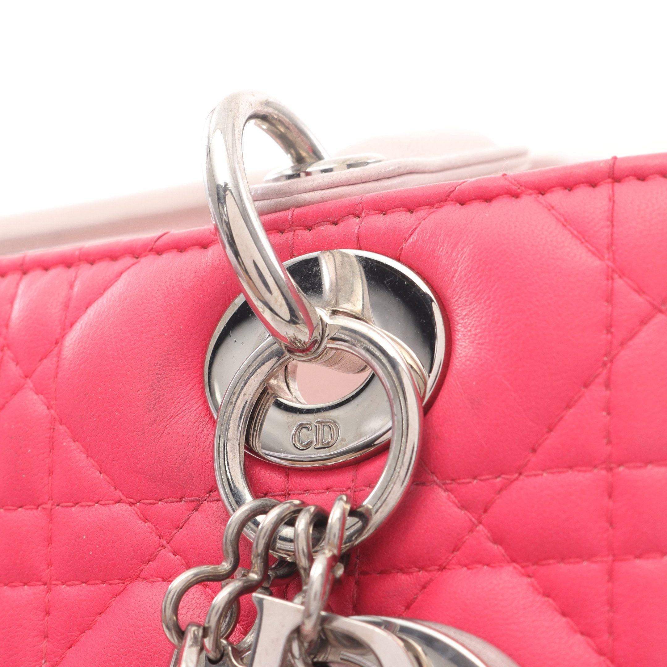 Dior Dior Lady Dior Canage Handbag Leather Pink Light Gray Size ONE SIZE - 6 Thumbnail