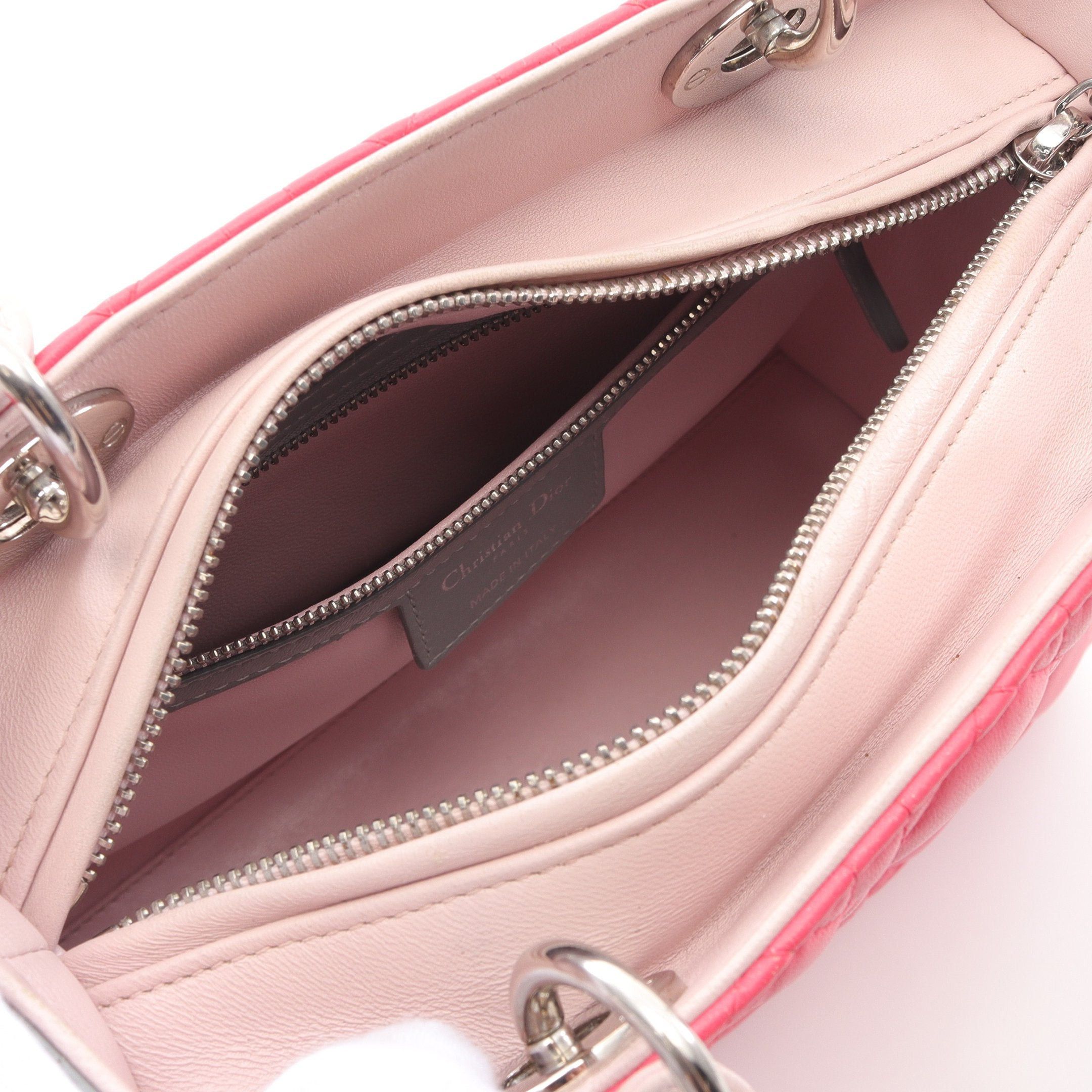 Dior Dior Lady Dior Canage Handbag Leather Pink Light Gray Size ONE SIZE - 3 Thumbnail