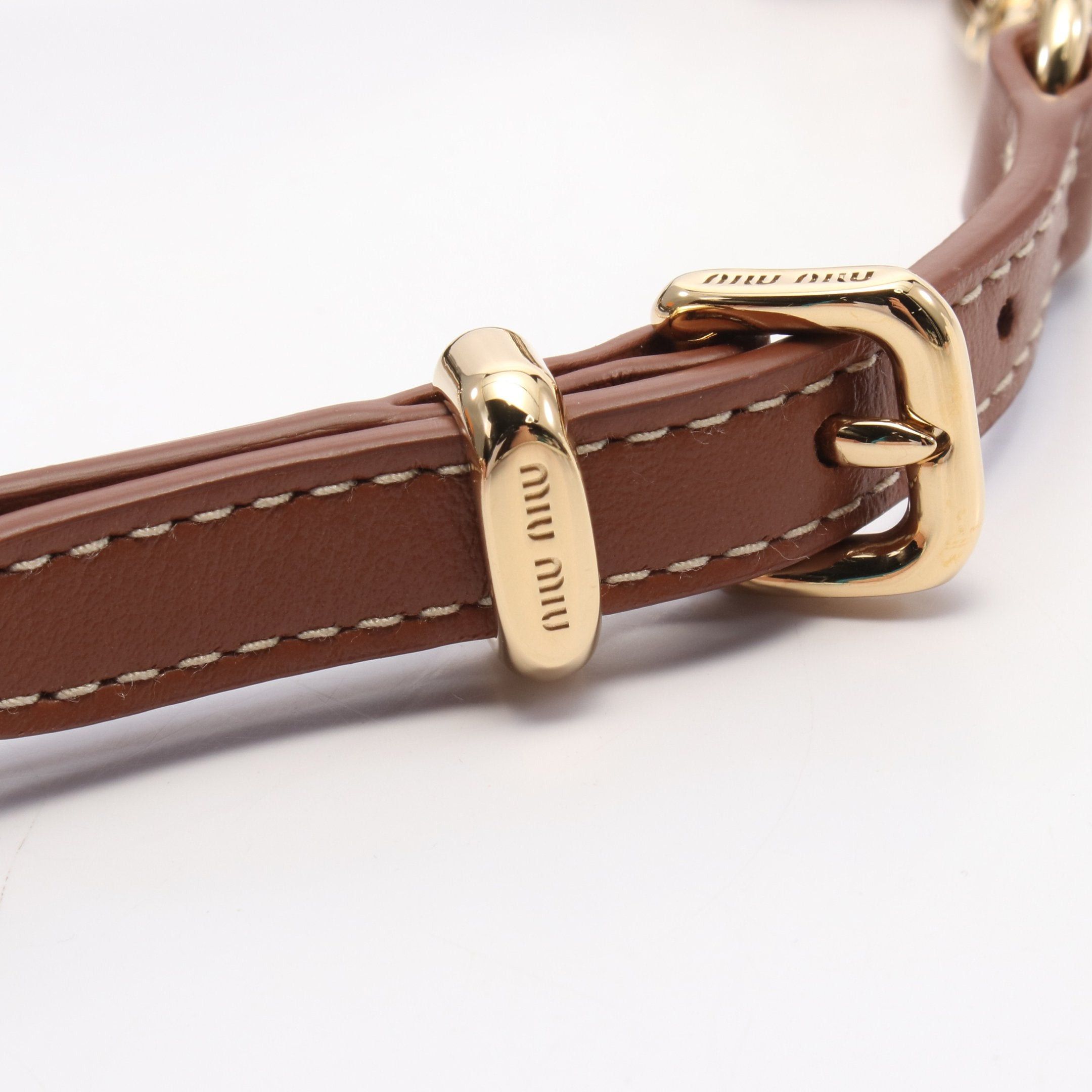 Miu Miu Miu Miu Trick Bag Charm Leather Fabric Gp Brown Khaki Green Gold Size ONE SIZE - 3 Thumbnail