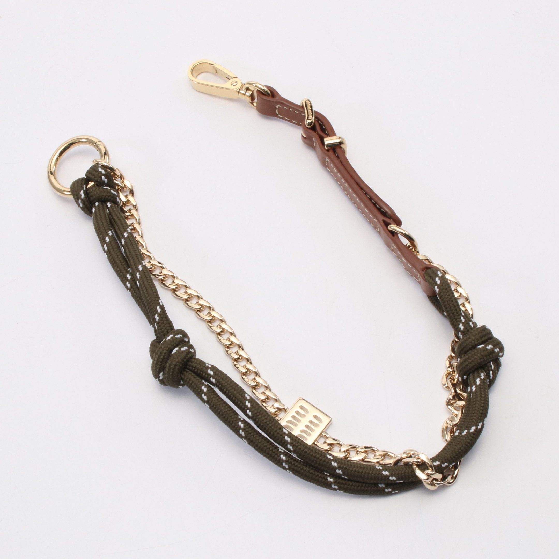 Miu Miu Miu Miu Trick Bag Charm Leather Fabric Gp Brown Khaki Green Gold Size ONE SIZE - 2 Thumbnail