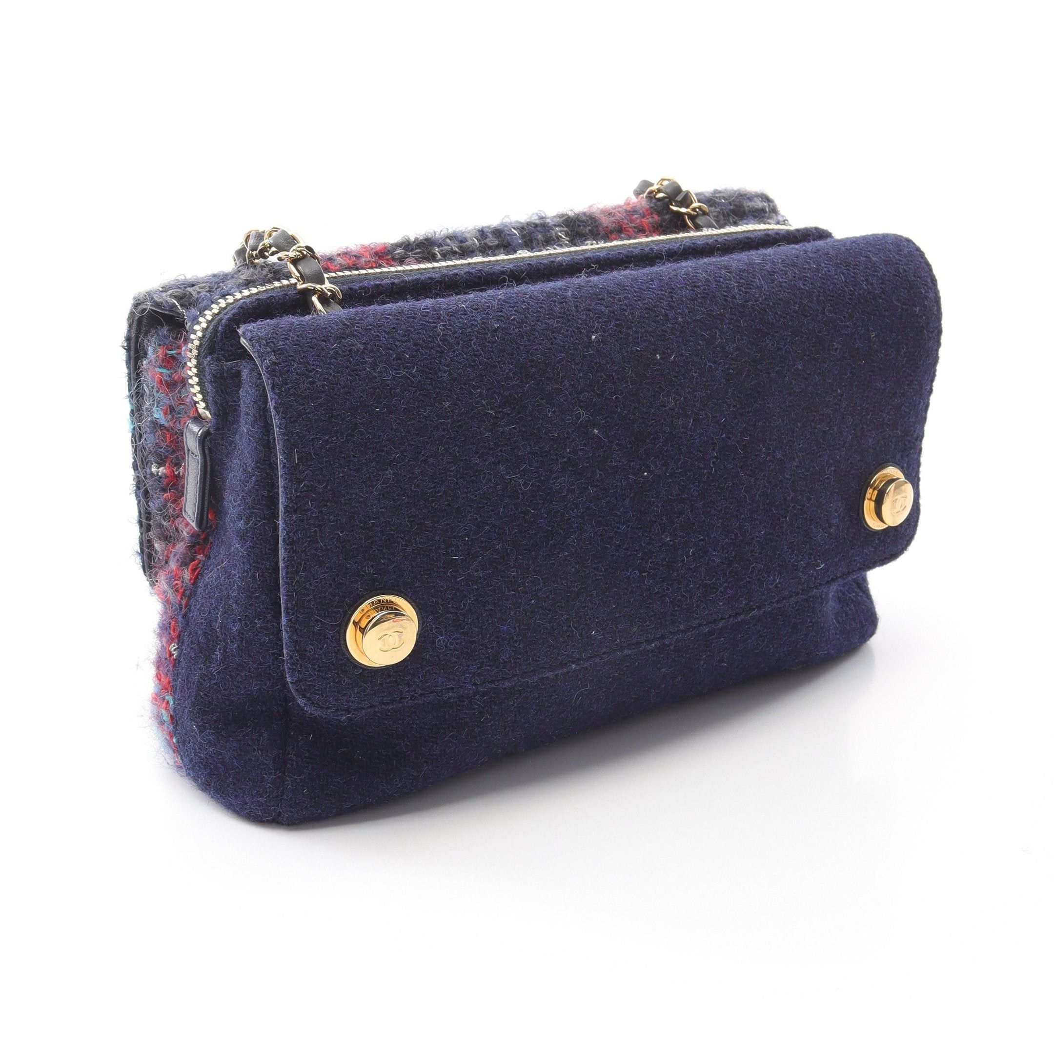 Chanel Chanel Double Flap Tweed Chain Shoulder Bag Fabric Leather Navy Multicolor Gold Hardware Size ONE SIZE - 2 Thumbnail