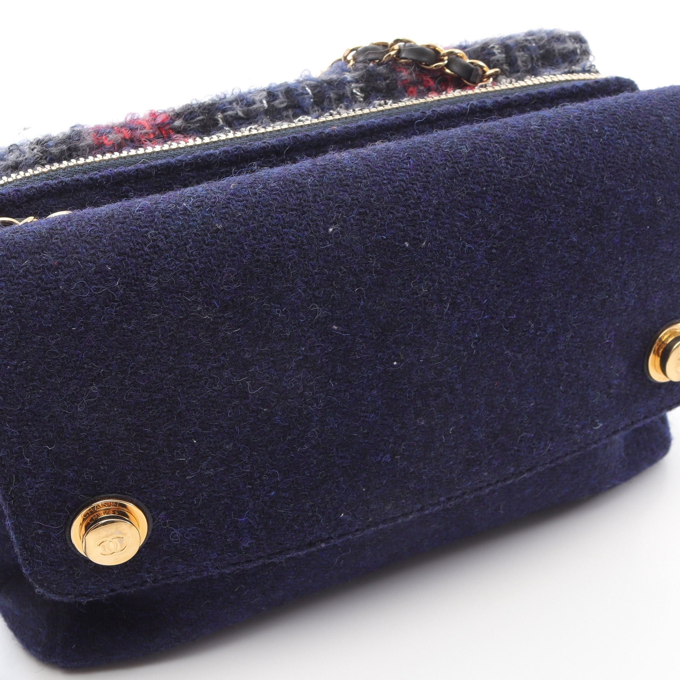 Chanel Chanel Double Flap Tweed Chain Shoulder Bag Fabric Leather Navy Multicolor Gold Hardware Size ONE SIZE - 9 Thumbnail
