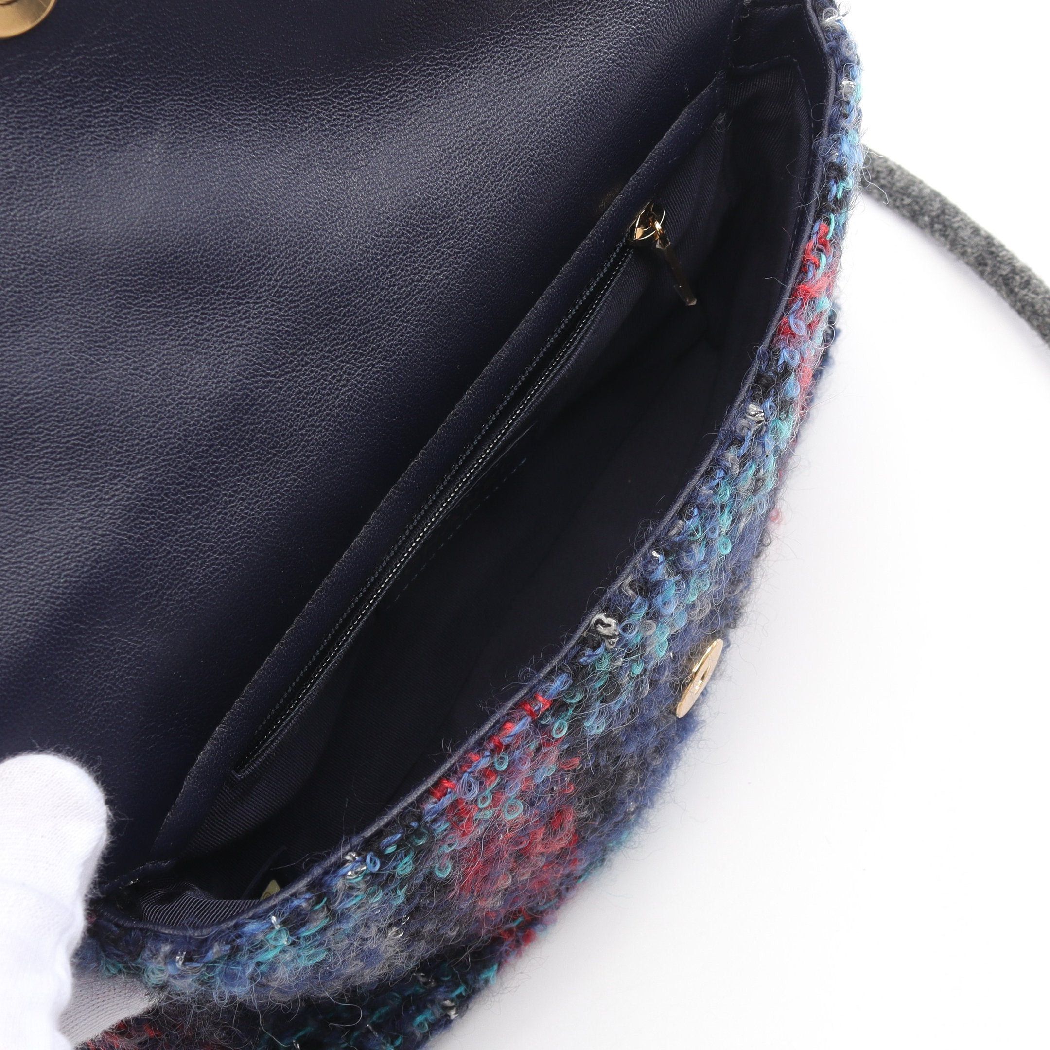 Chanel Chanel Double Flap Tweed Chain Shoulder Bag Fabric Leather Navy Multicolor Gold Hardware Size ONE SIZE - 4 Thumbnail