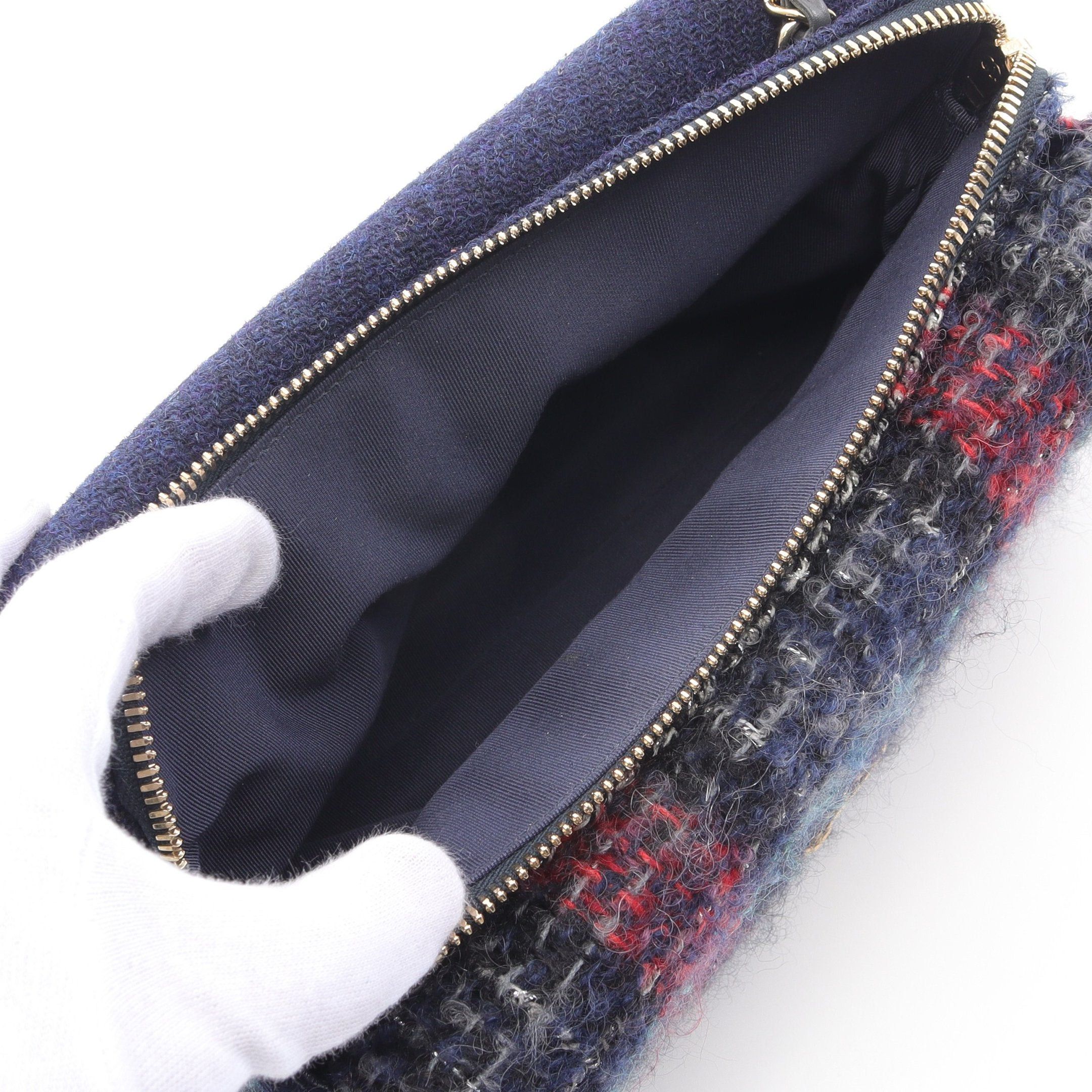 Chanel Chanel Double Flap Tweed Chain Shoulder Bag Fabric Leather Navy Multicolor Gold Hardware Size ONE SIZE - 3 Thumbnail