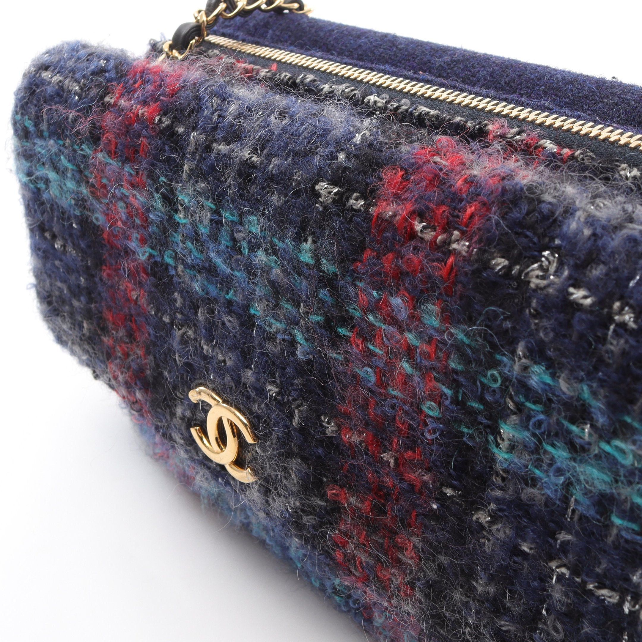 Chanel Chanel Double Flap Tweed Chain Shoulder Bag Fabric Leather Navy Multicolor Gold Hardware Size ONE SIZE - 10 Thumbnail