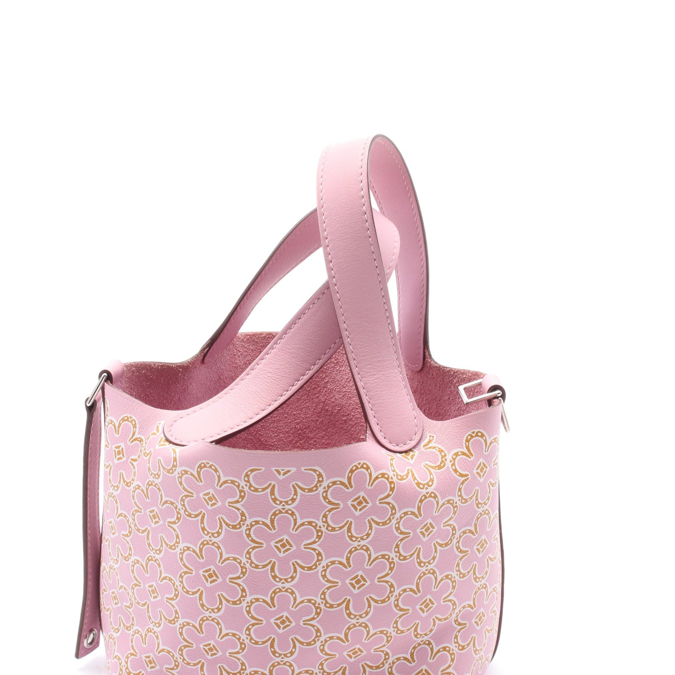 Hermes Hermes Picotan Lock Micro Lucky Daisy Mauve Sylvestre Handbag Leather Pink Light Brown White Silver Hardware U Stamp Size ONE SIZE - 7 Thumbnail