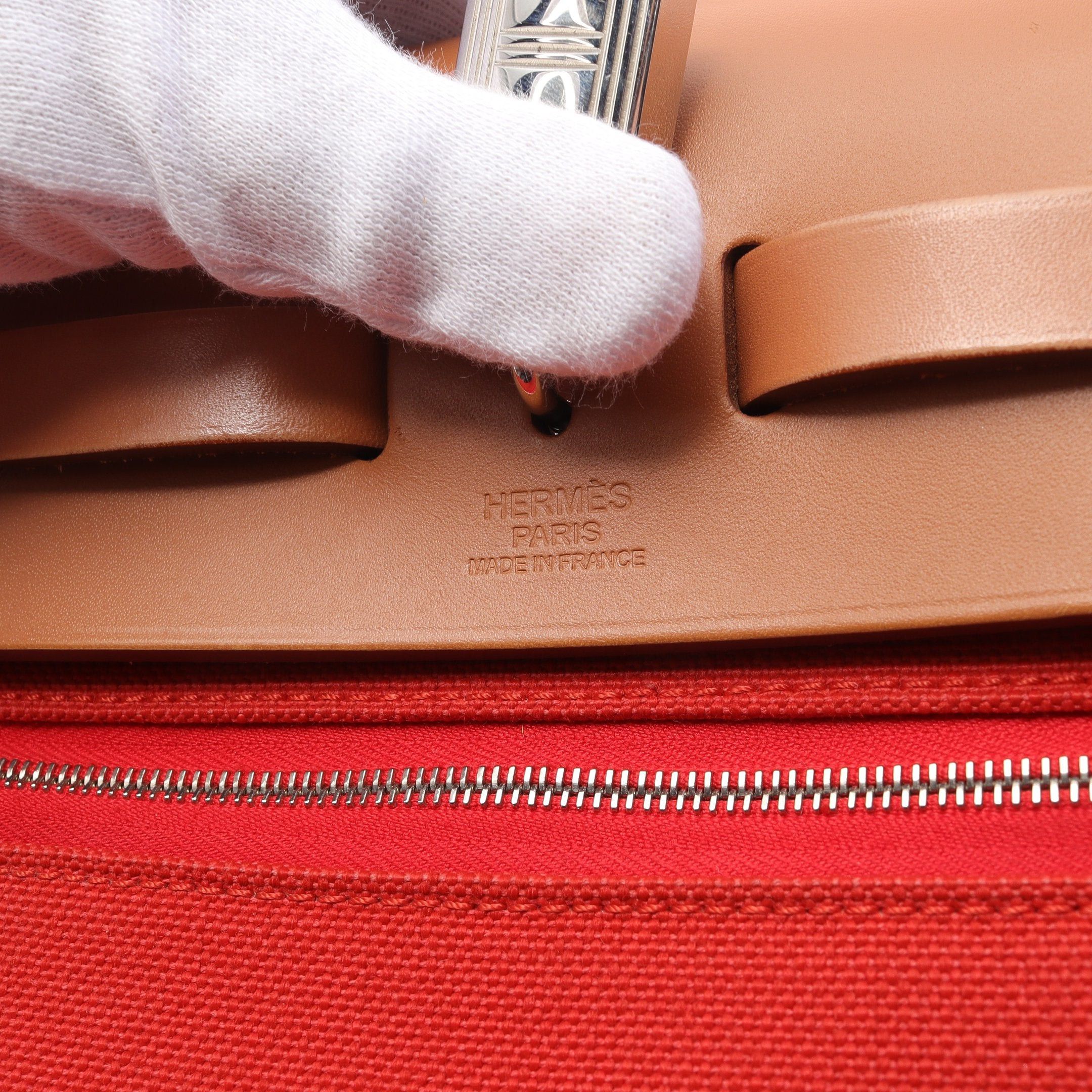 Hermes Hermes Herbag Zip Pm Capucines Handbag Vache Hunter Toile Military Orange Red Light Brown Silver Hardware A Stamp Size ONE SIZE - 4 Thumbnail
