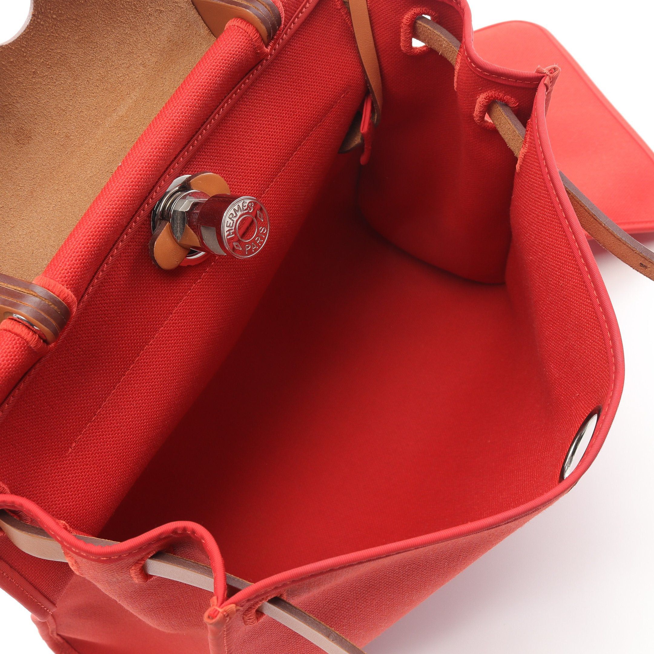 Hermes Hermes Herbag Zip Pm Capucines Handbag Vache Hunter Toile Military Orange Red Light Brown Silver Hardware A Stamp Size ONE SIZE - 3 Thumbnail