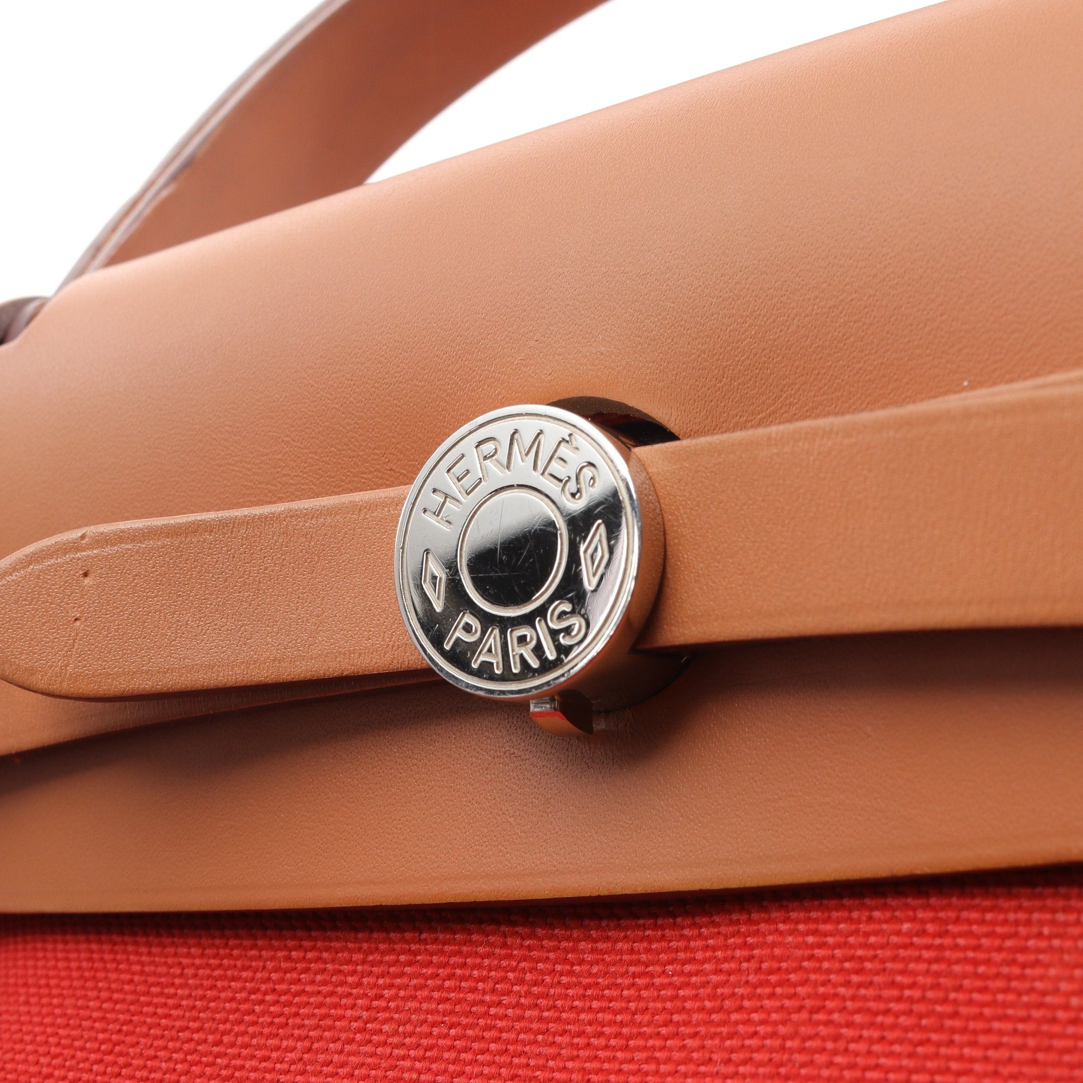 Hermes Hermes Herbag Zip Pm Capucines Handbag Vache Hunter Toile Military Orange Red Light Brown Silver Hardware A Stamp Size ONE SIZE - 10 Thumbnail