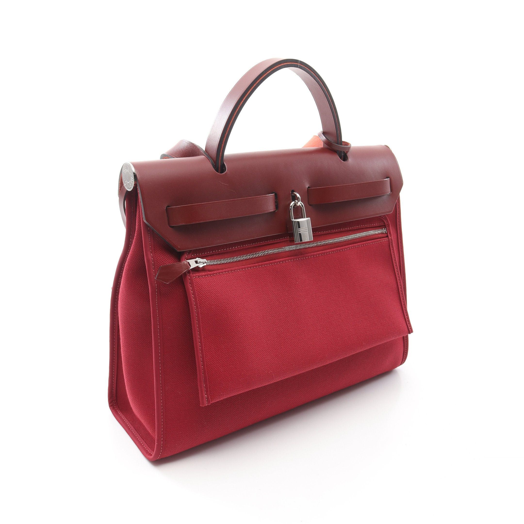 Hermes Hermes Herbag Zip Pm Rouge Ash Casac Handbag Vache Hunter Toile Military Bordeaux Silver Hardware C Engraved Size ONE SIZE - 2 Thumbnail