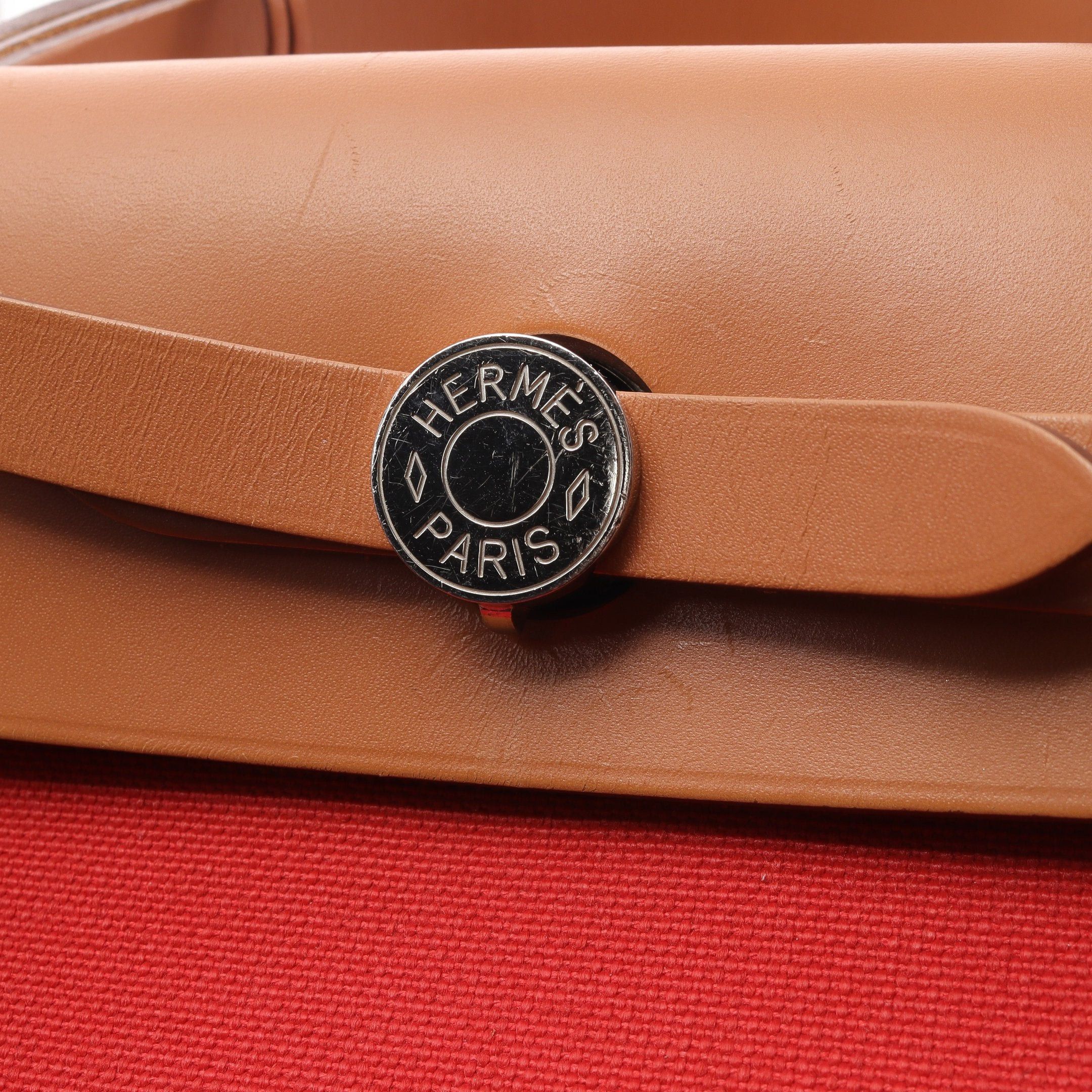 Hermes Hermes Herbag Zip Pm Capucines Handbag Vache Hunter Toile Officier Orange Red Light Brown Silver Hardware X Stamp Size ONE SIZE - 9 Thumbnail
