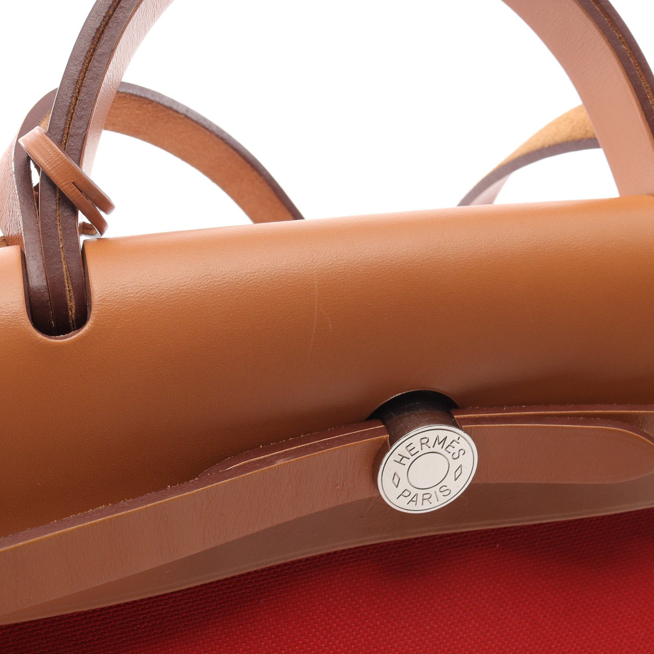 Hermes Hermes Herbag Zip Pm Capucines Handbag Vache Hunter Toile Officier Orange Red Light Brown Silver Hardware X Stamp Size ONE SIZE - 11 Thumbnail