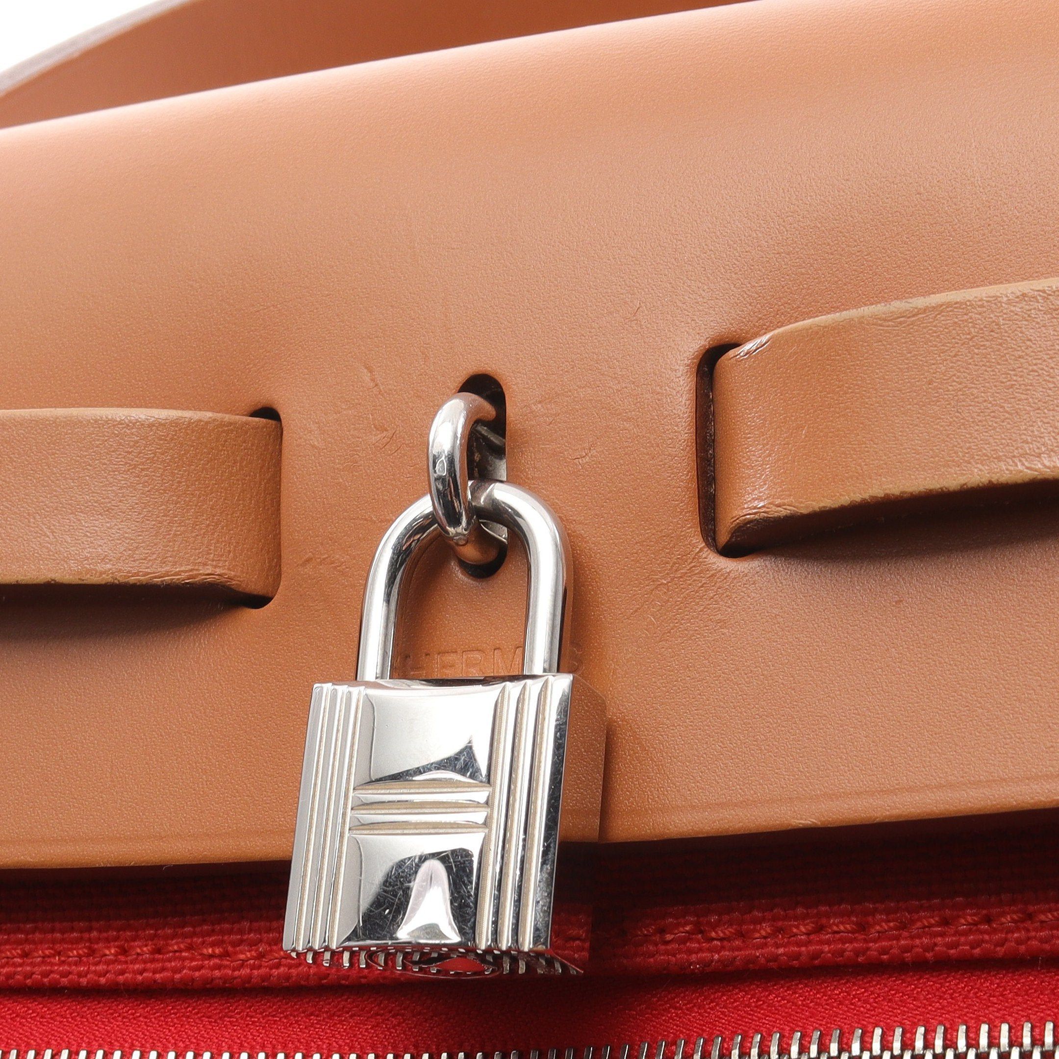 Hermes Hermes Herbag Zip Pm Capucines Handbag Vache Hunter Toile Officier Orange Red Light Brown Silver Hardware X Stamp Size ONE SIZE - 8 Thumbnail