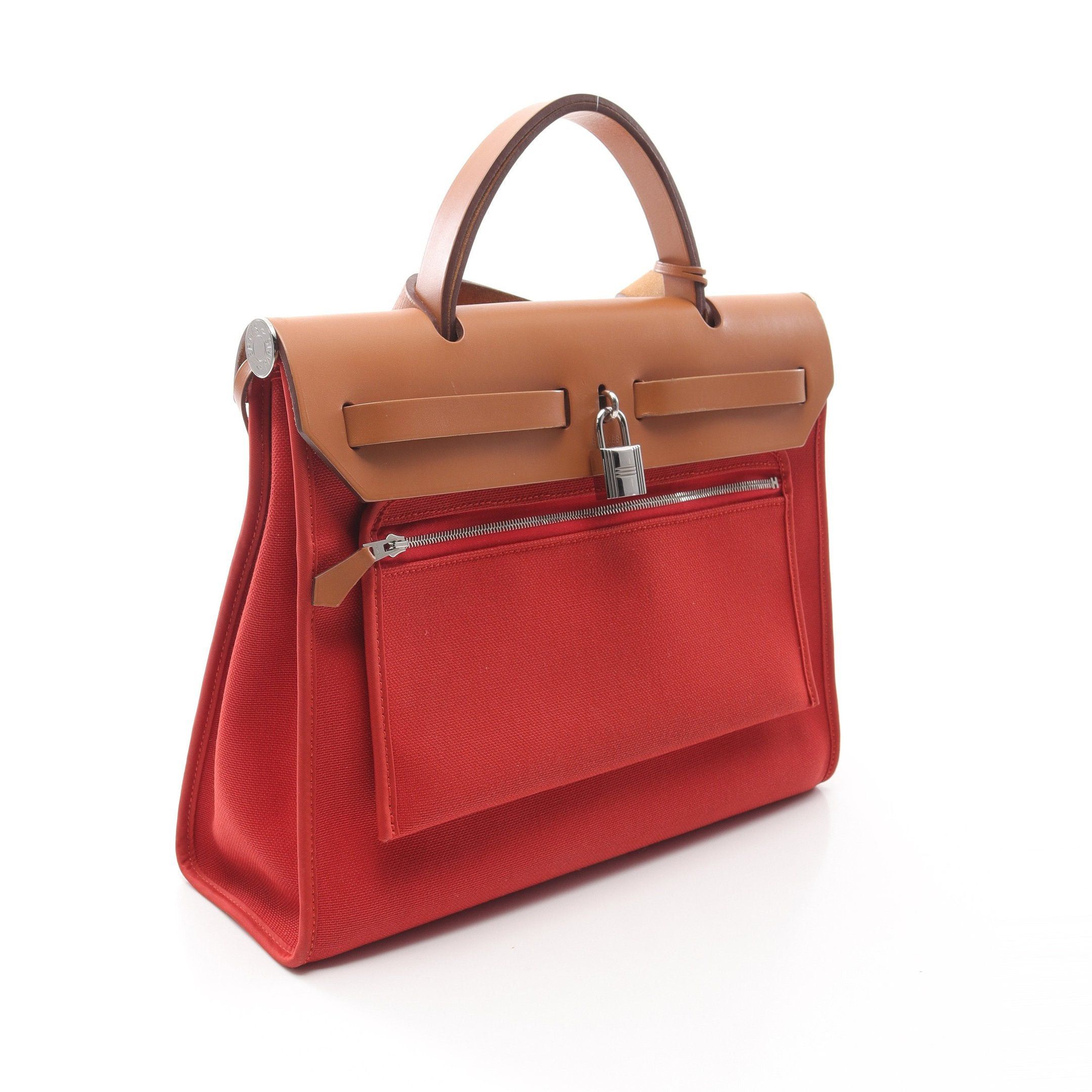 Hermes Hermes Herbag Zip Pm Capucines Handbag Vache Hunter Toile Officier Orange Red Light Brown Silver Hardware X Stamp Size ONE SIZE - 2 Thumbnail