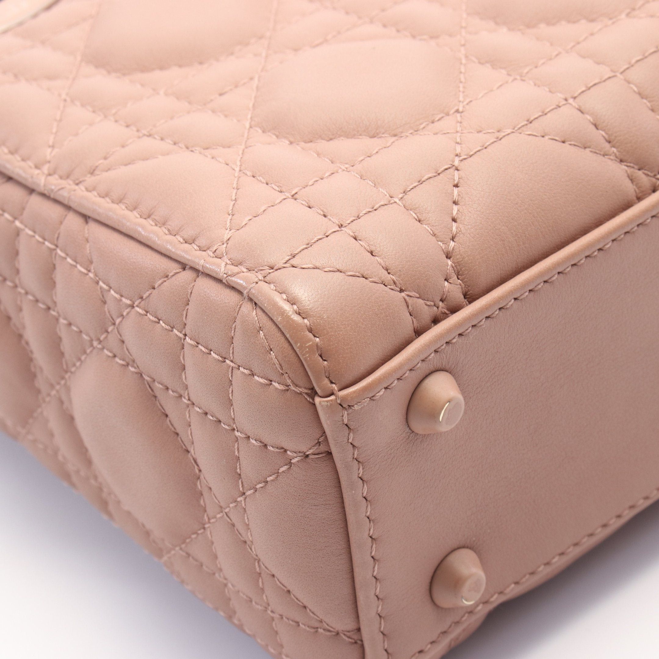 Dior Dior Lady Dior Mini Canage Handbag Leather Pink Beige Size ONE SIZE - 5 Thumbnail