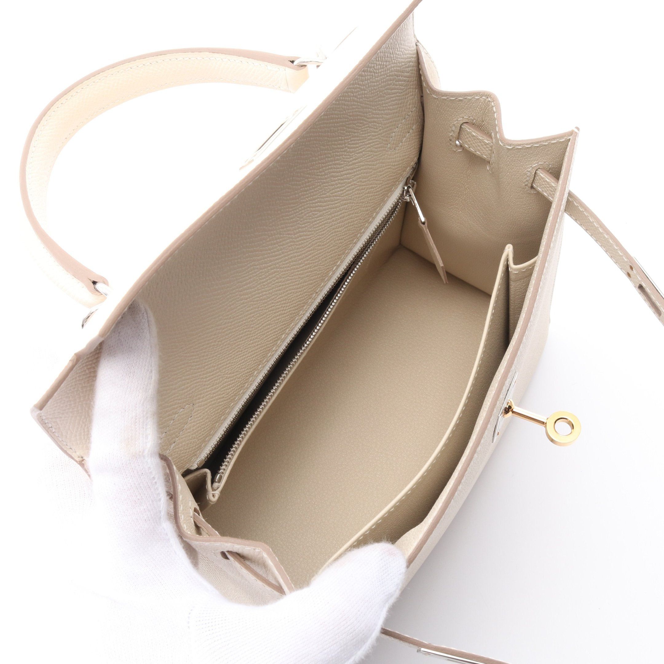 Hermes Hermes Kelly 25 Kure Handbag Veau Epsom Off White Combination Metal Fittings Outside Sewing Double Engraved Size ONE SIZE - 3 Thumbnail