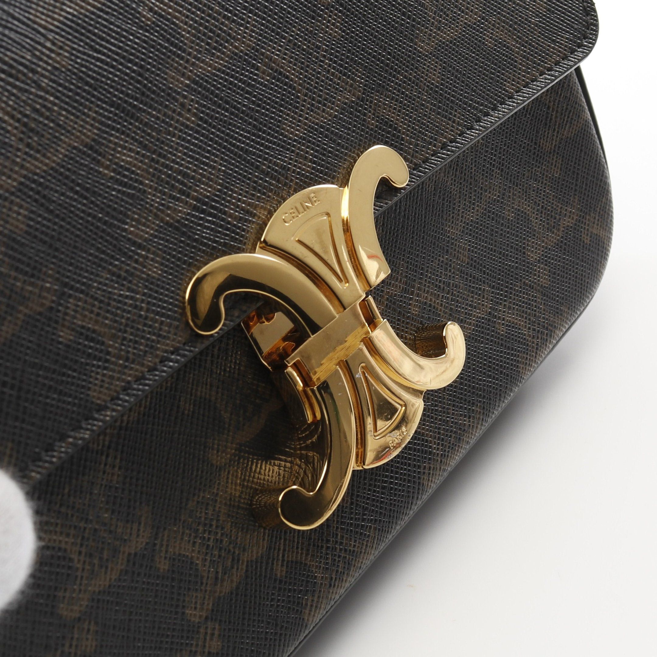 Celine Celine Claude Triomphe One Shoulder Bag Leather Black Brown Size ONE SIZE - 9 Thumbnail