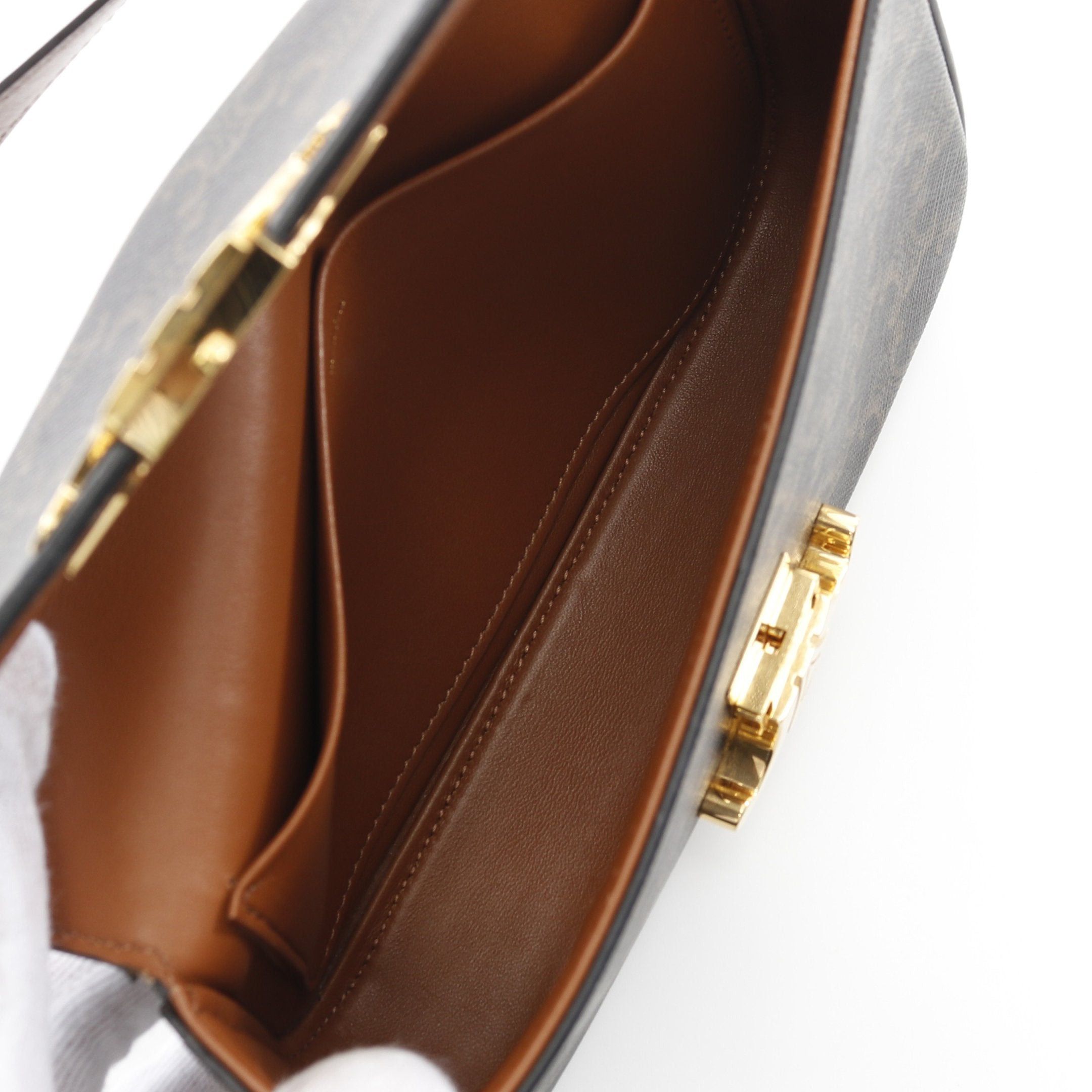 Celine Celine Claude Triomphe One Shoulder Bag Leather Black Brown Size ONE SIZE - 3 Thumbnail
