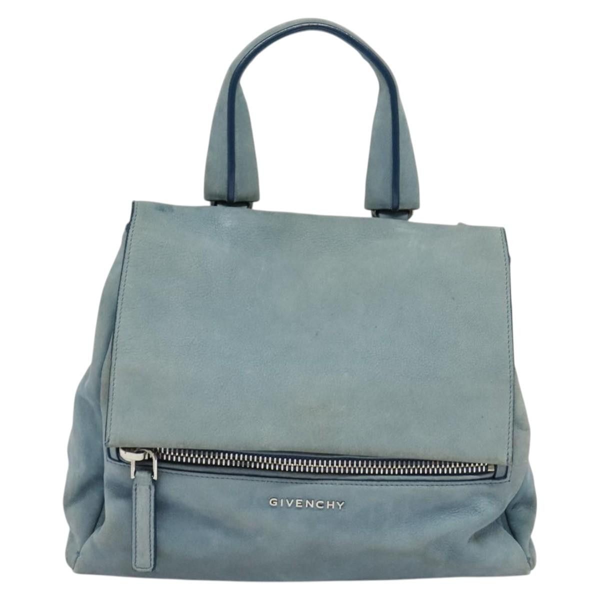 GIVENCHY Pandora Pure Small Hand Bag Leather 2way Blue Silver Auth
