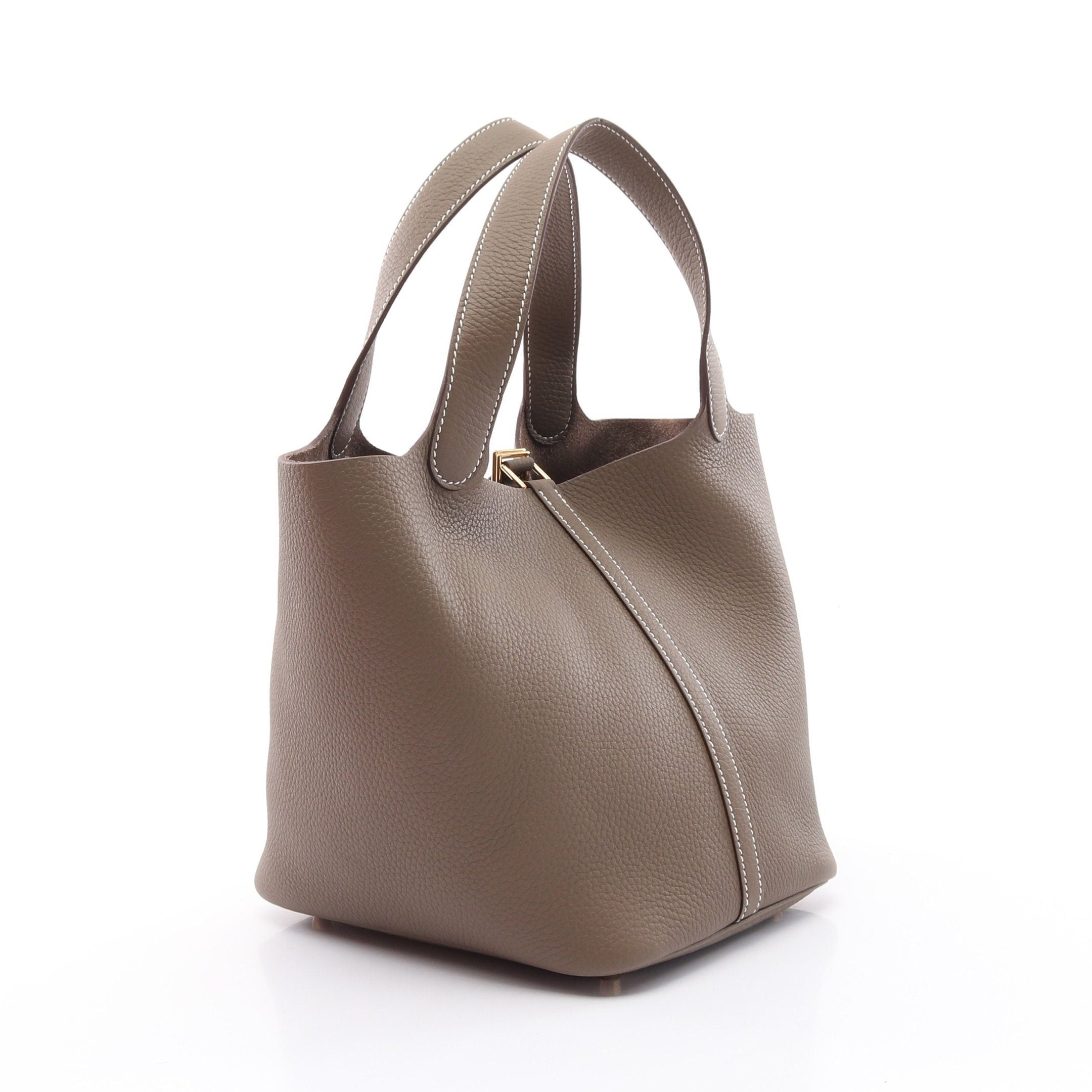 Hermes Hermes Picotan Mm Etoupe Handbag Clemence Leather Gray Brown Gold Hardware Double Engraved Size ONE SIZE - 2 Thumbnail