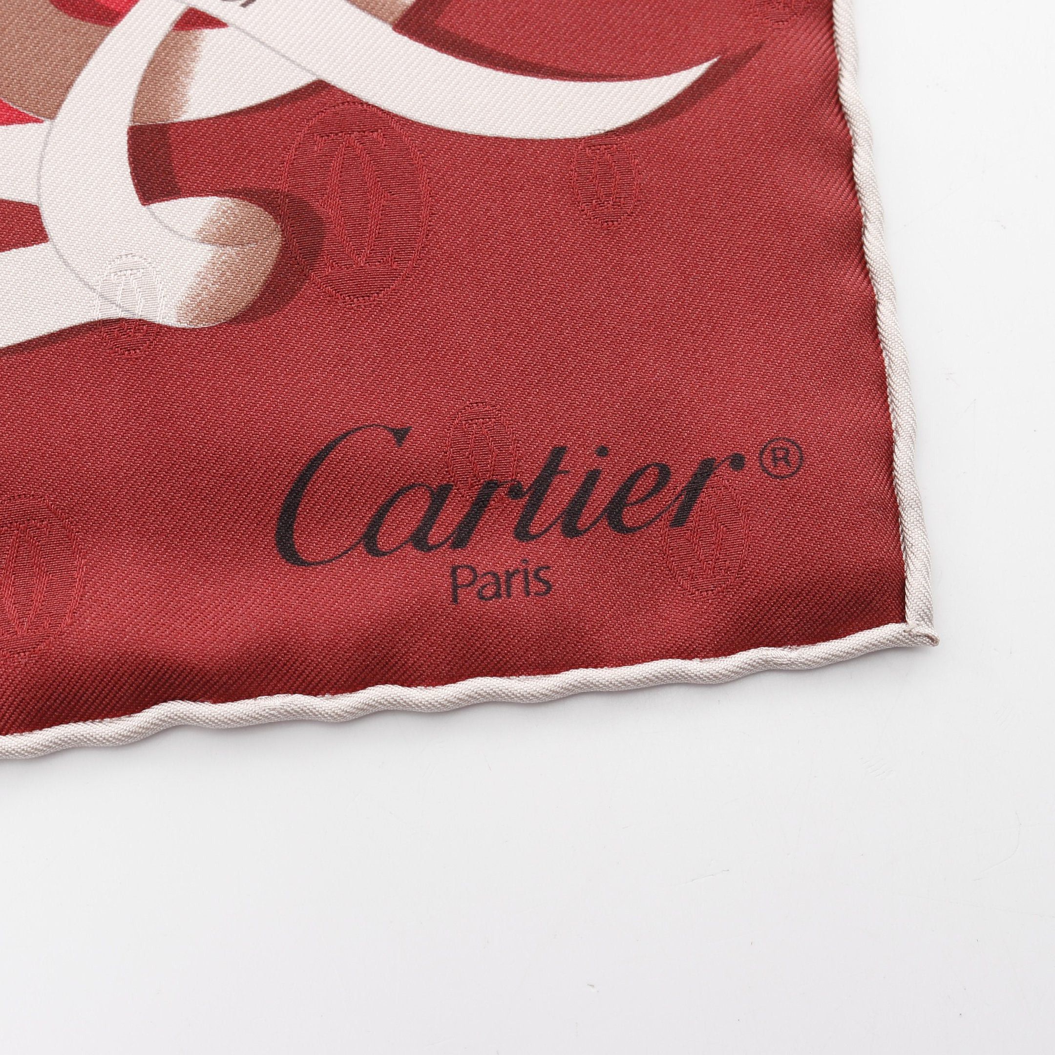 Cartier Cartier 2C Scarf Ribbon Silk Red Burgundy Off White Size ONE SIZE - 2 Thumbnail