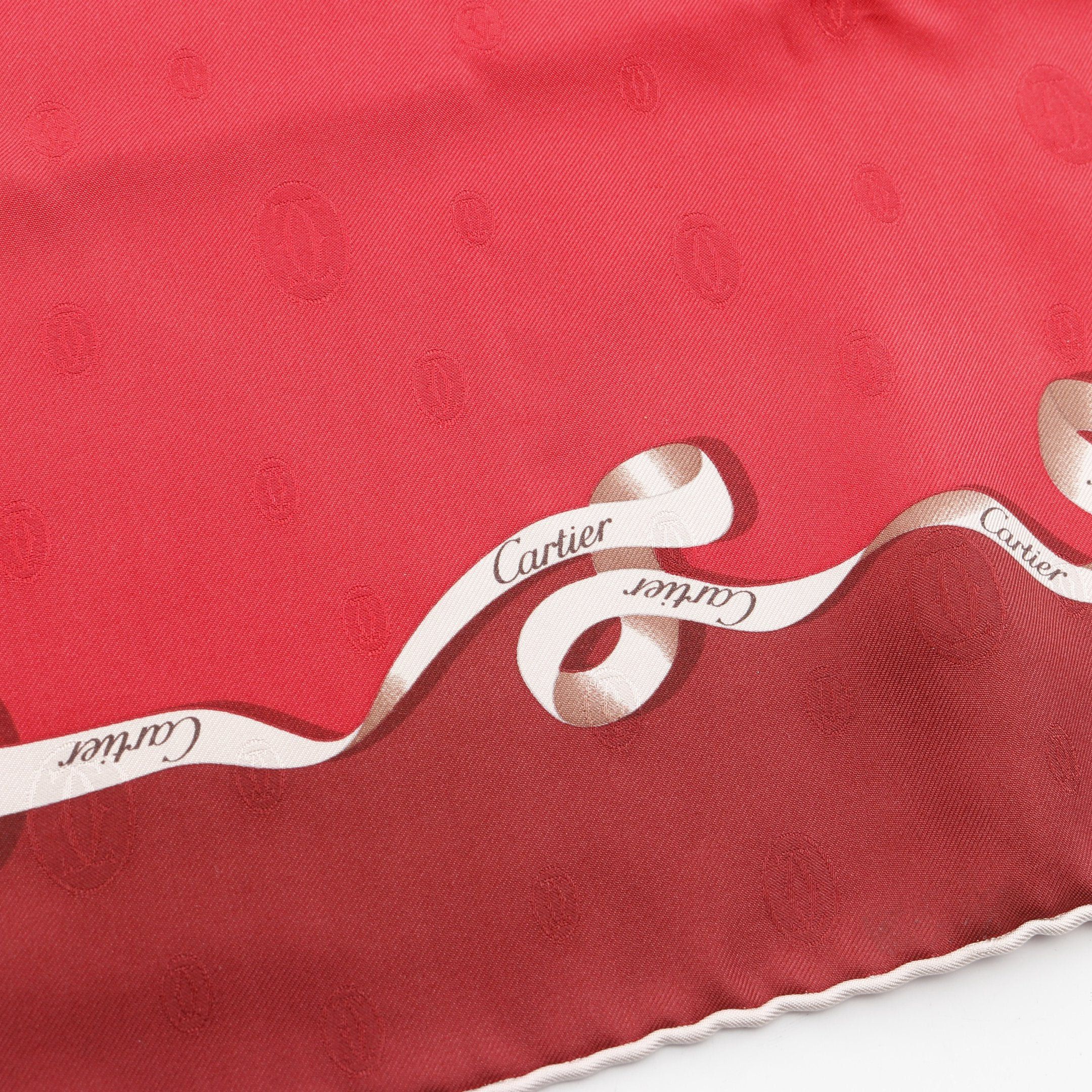 Cartier Cartier 2C Scarf Ribbon Silk Red Burgundy Off White Size ONE SIZE - 4 Thumbnail