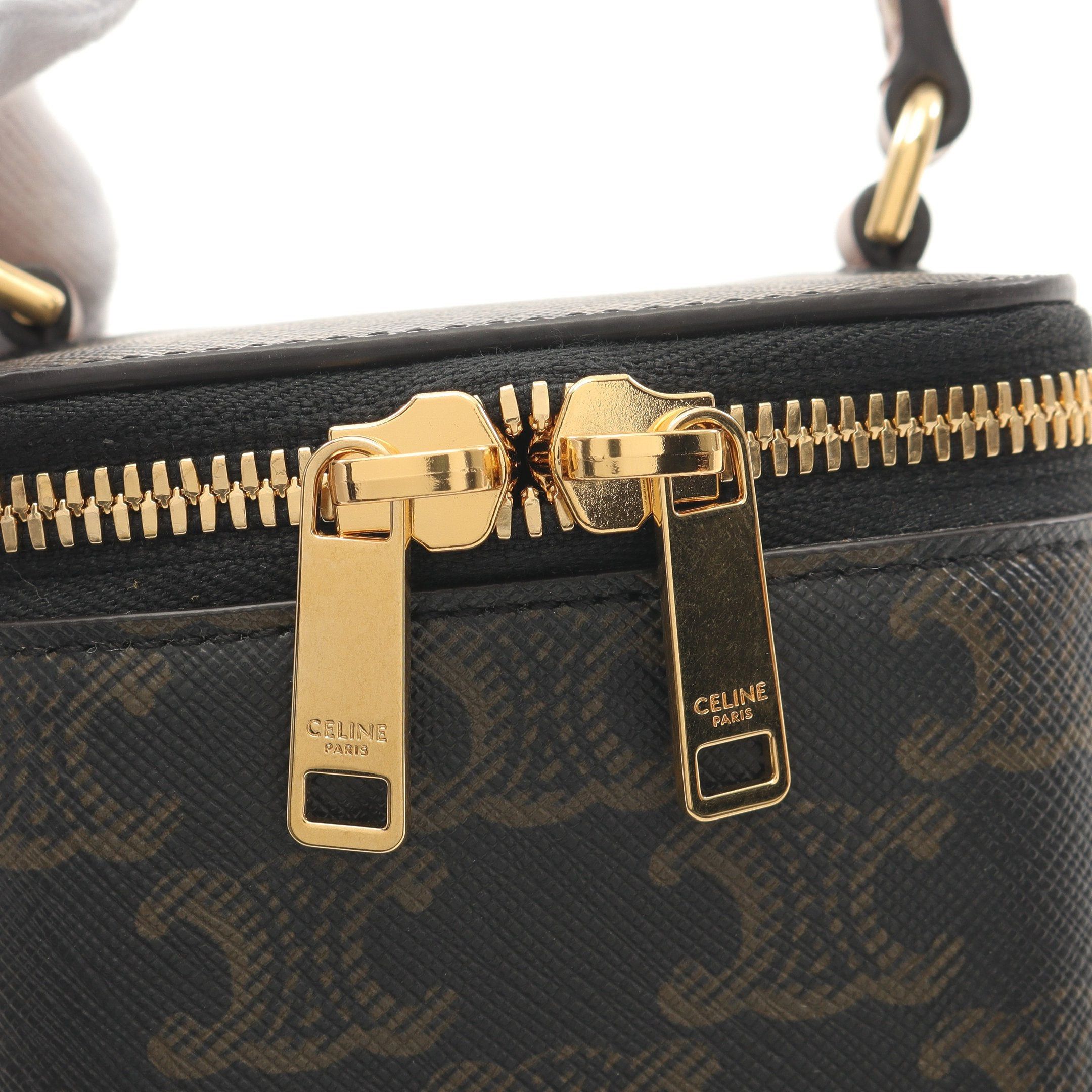 Celine Celine Triomphe Mini Vanity Bag Handbag Leather Black Brown Size ONE SIZE - 6 Thumbnail