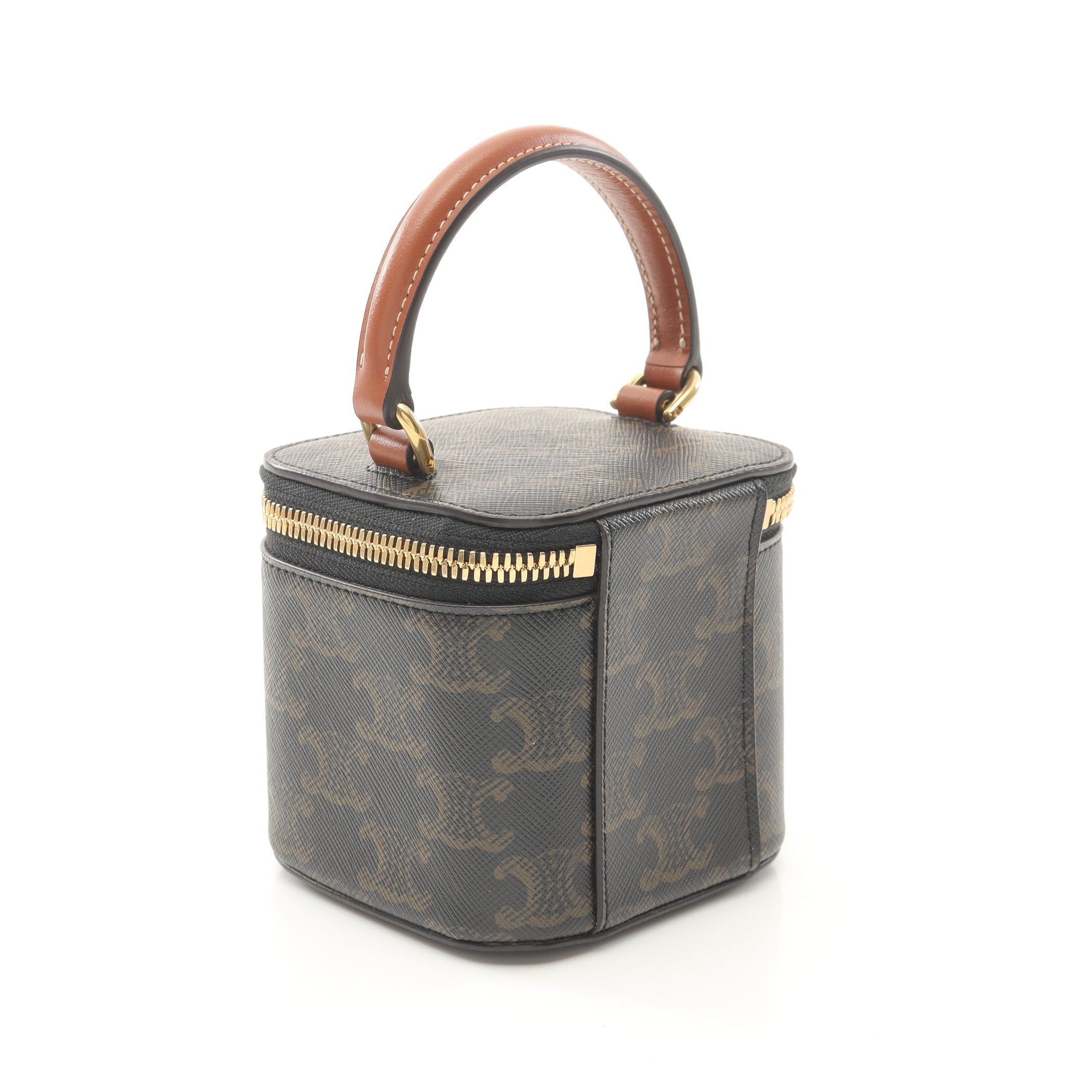 Celine Celine Triomphe Mini Vanity Bag Handbag Leather Black Brown Size ONE SIZE - 2 Thumbnail