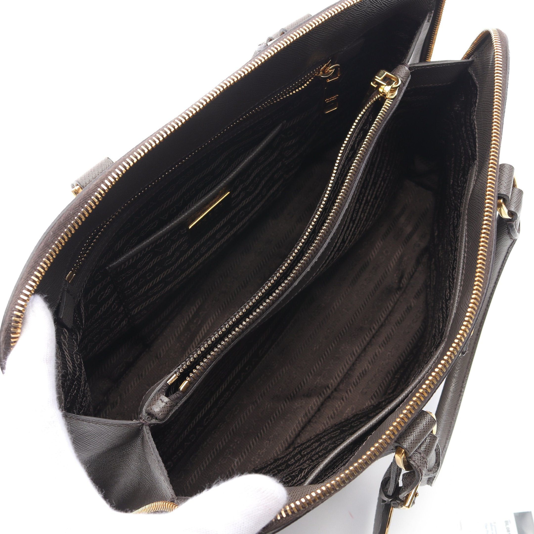 Prada Prada Saffiano Lux Handbag Leather Gray Brown Size ONE SIZE - 3 Thumbnail