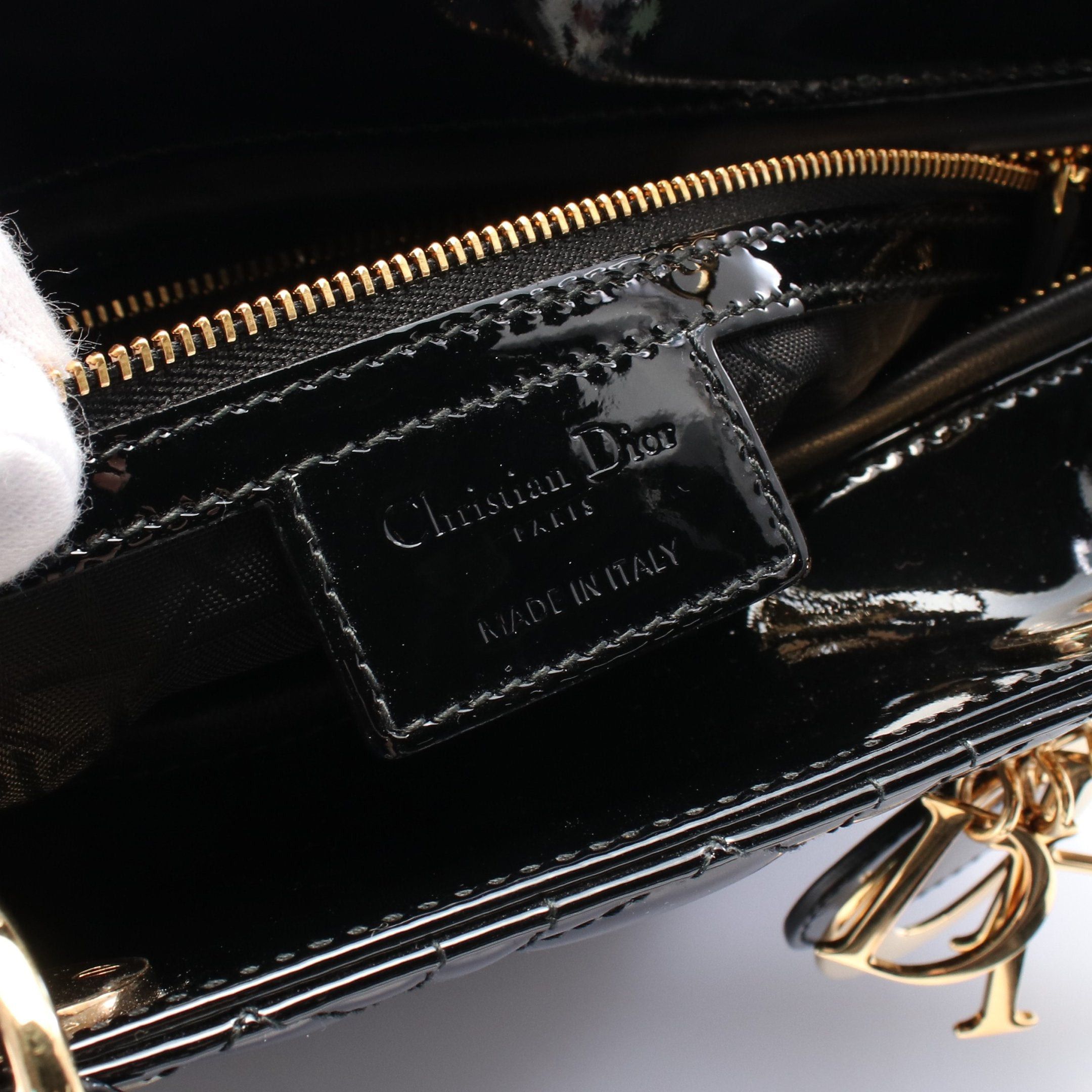 Dior Dior Lady Dior Large Canage Handbag Patent Leather Black Size ONE SIZE - 4 Thumbnail