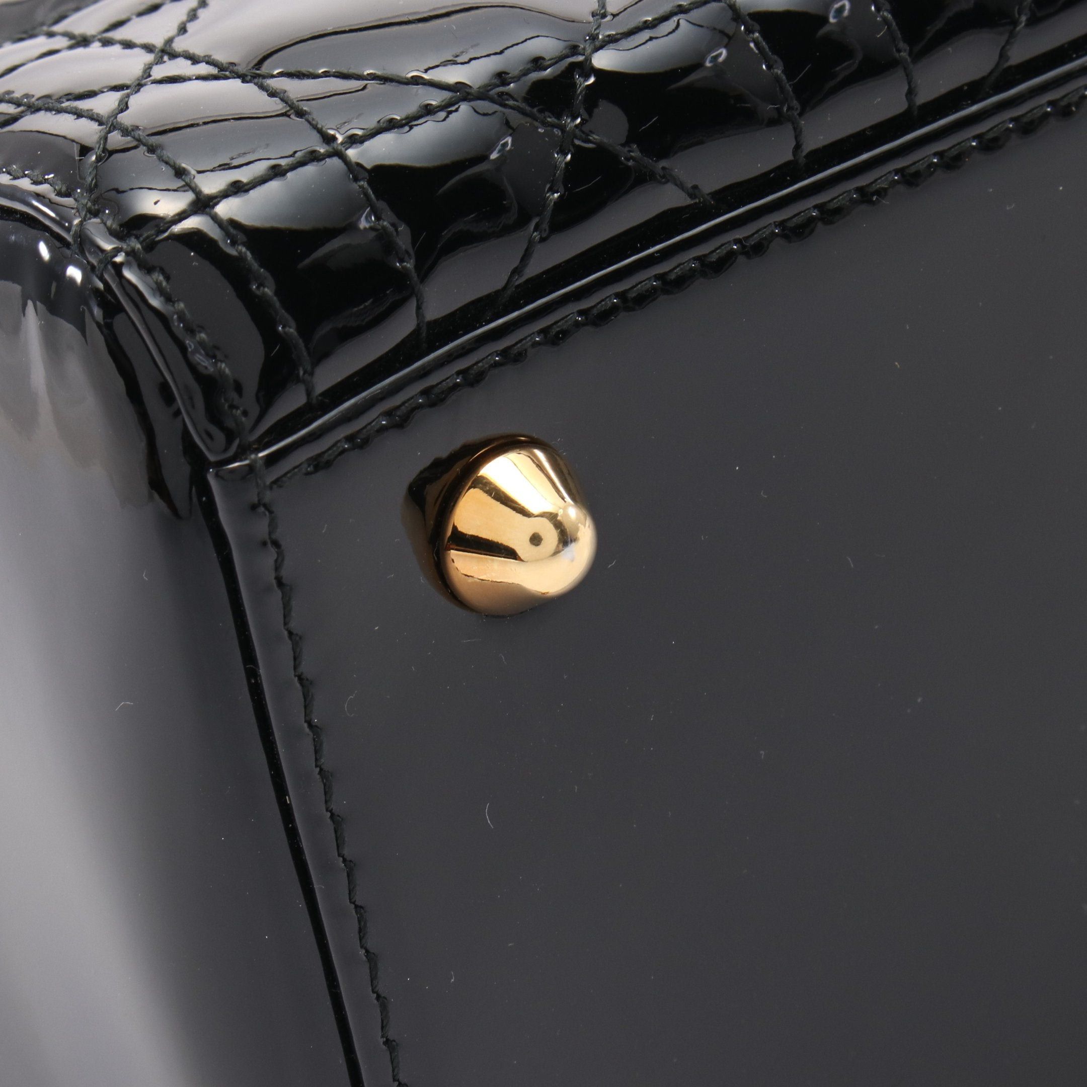 Dior Dior Lady Dior Large Canage Handbag Patent Leather Black Size ONE SIZE - 6 Thumbnail