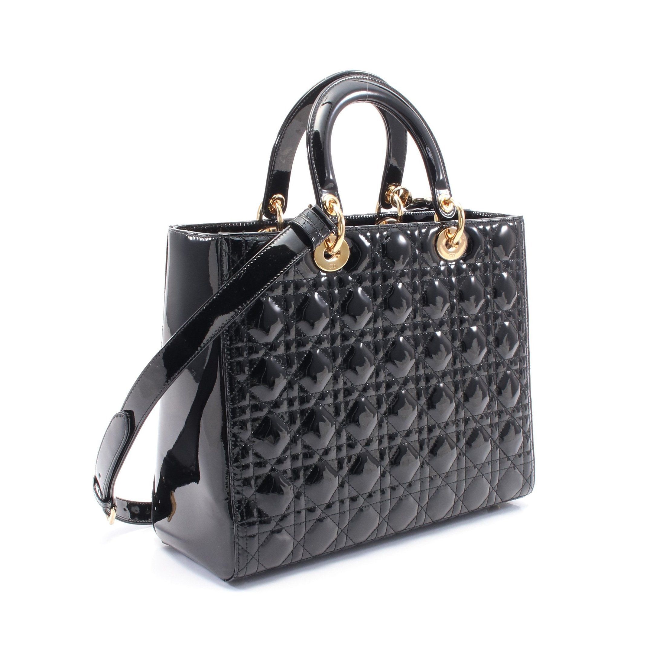 Dior Dior Lady Dior Large Canage Handbag Patent Leather Black Size ONE SIZE - 2 Thumbnail