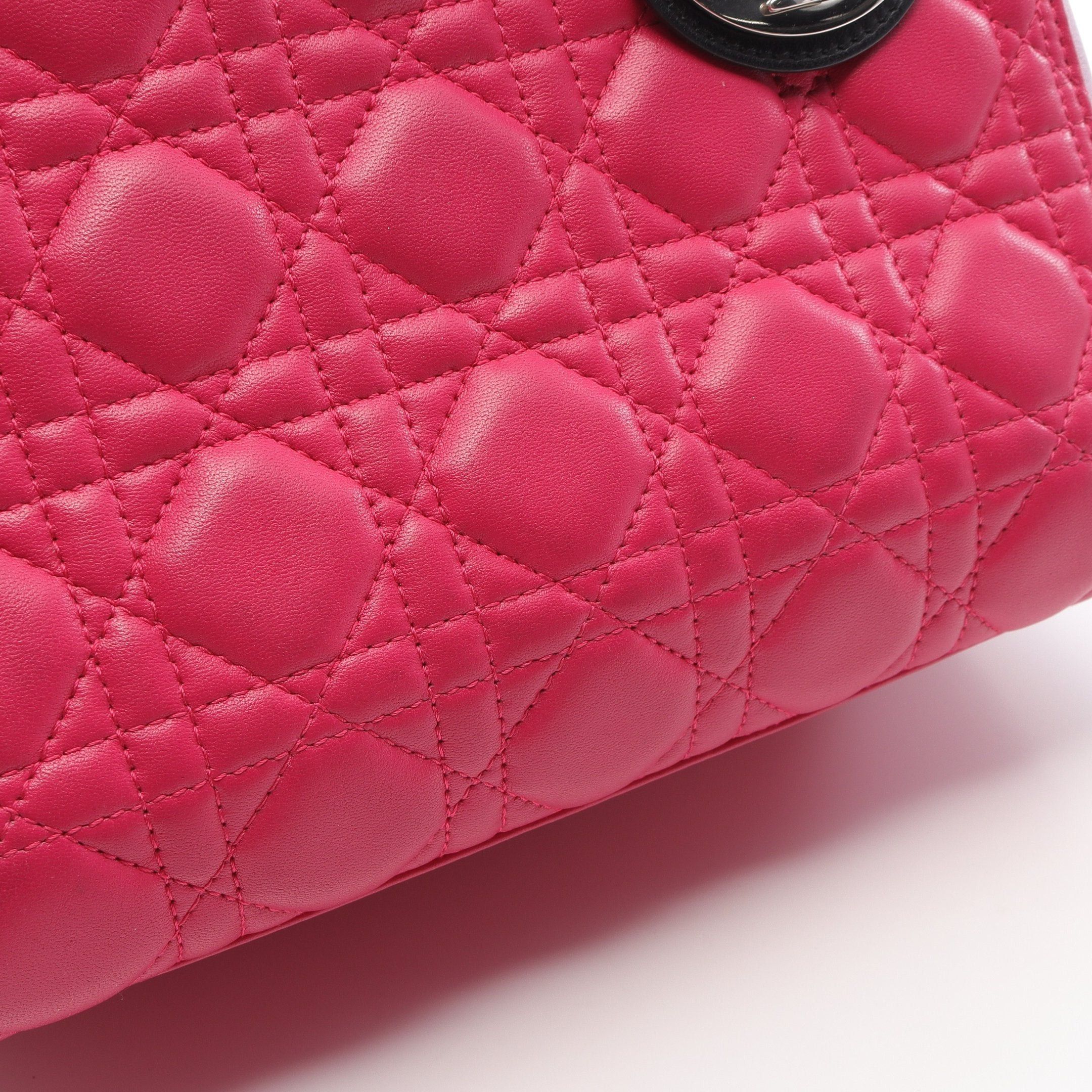 Dior Dior Lady Dior Canage Handbag Leather Pink Purple Light Black Size ONE SIZE - 13 Thumbnail