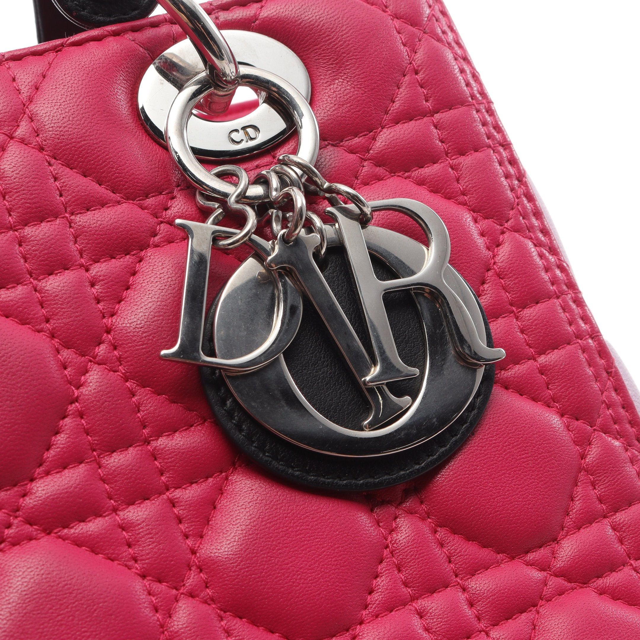 Dior Dior Lady Dior Canage Handbag Leather Pink Purple Light Black Size ONE SIZE - 12 Thumbnail