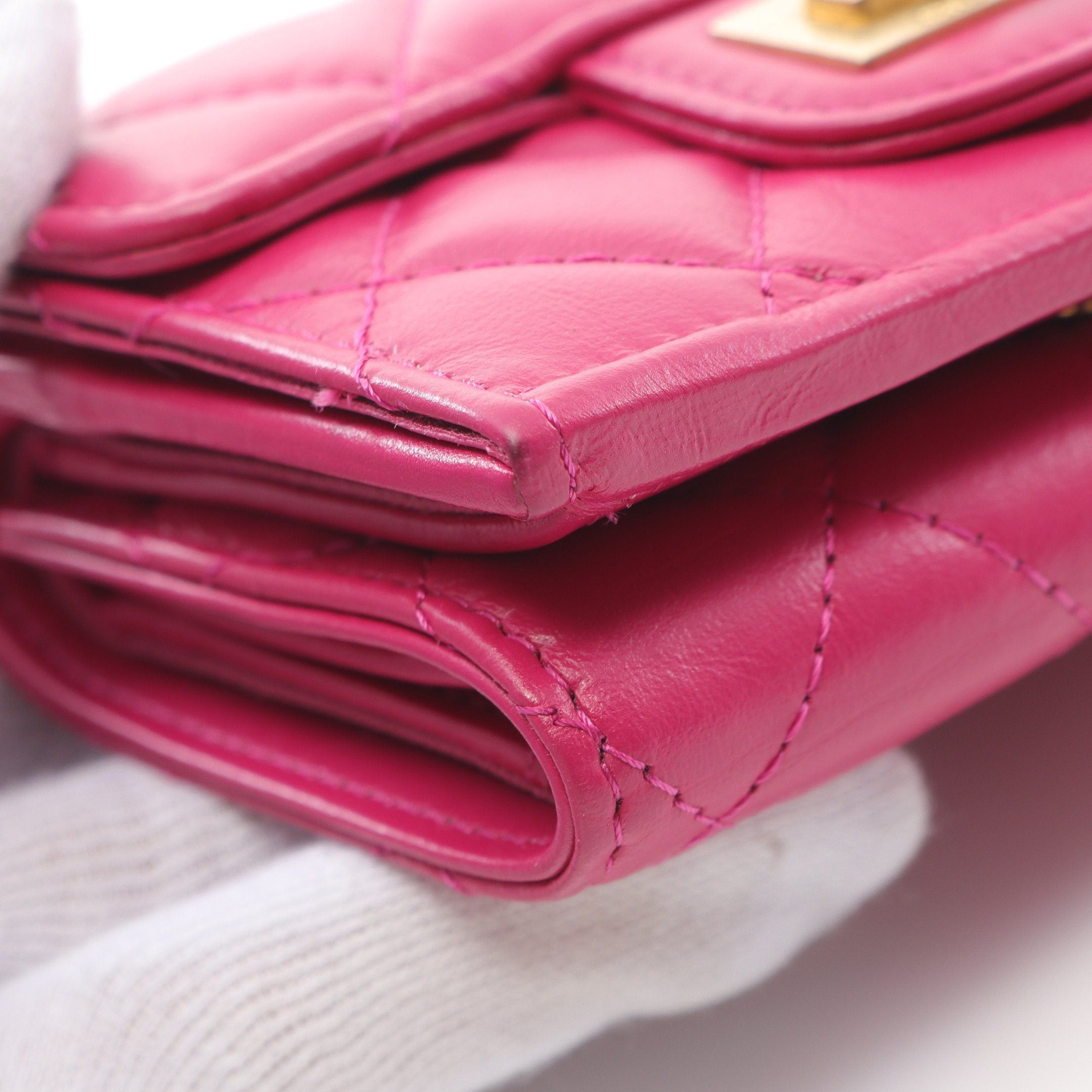 Chanel Chanel 2.55 Matelasse Trifold Wallet Lambskin Pink Purple Gold Hardware Size ONE SIZE - 8 Thumbnail
