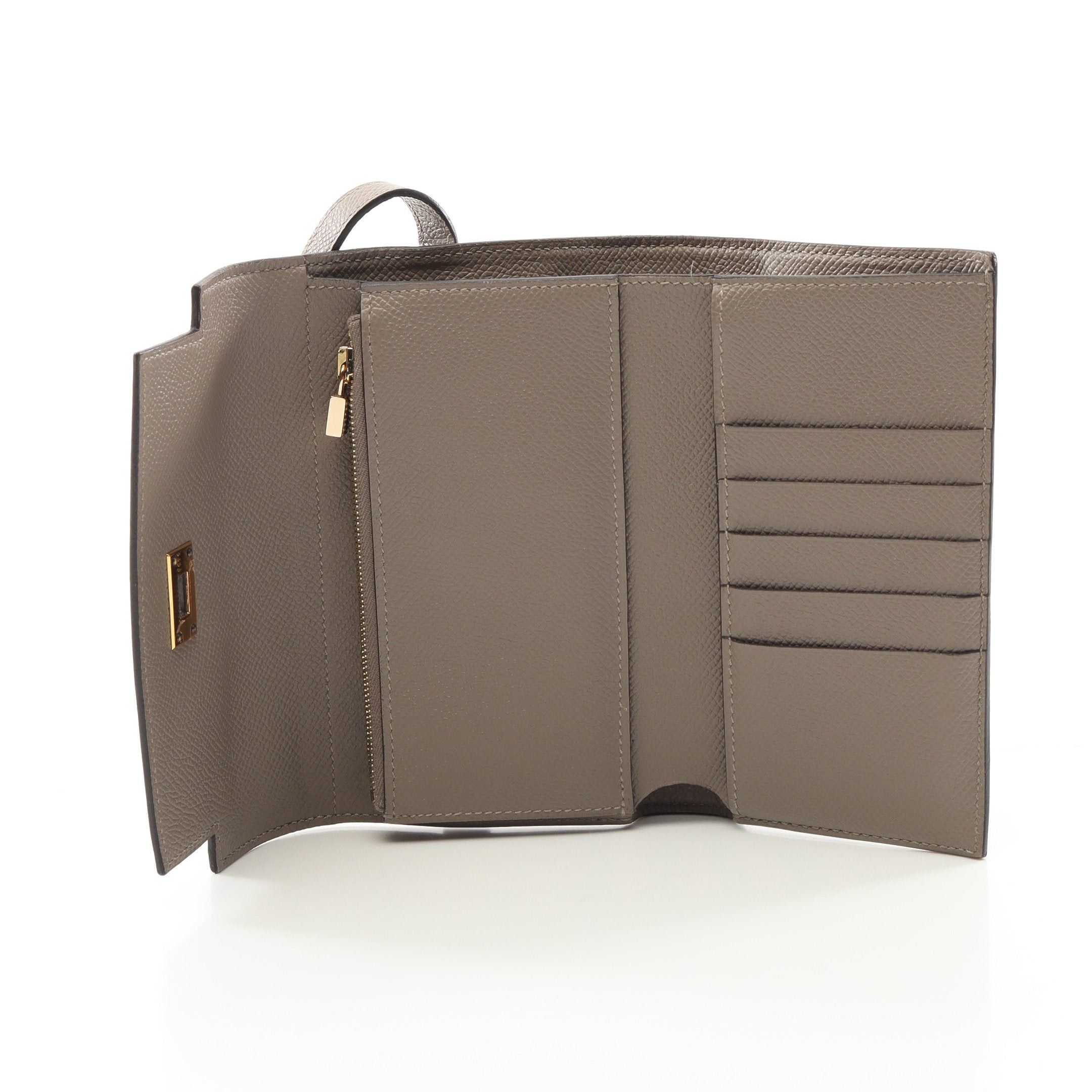 Hermes Hermes Kelly Wallet Medium Grease Asphalt Trifold Veau Epsom Gray Beige Gold Hardware C Engraved Size ONE SIZE - 3 Thumbnail