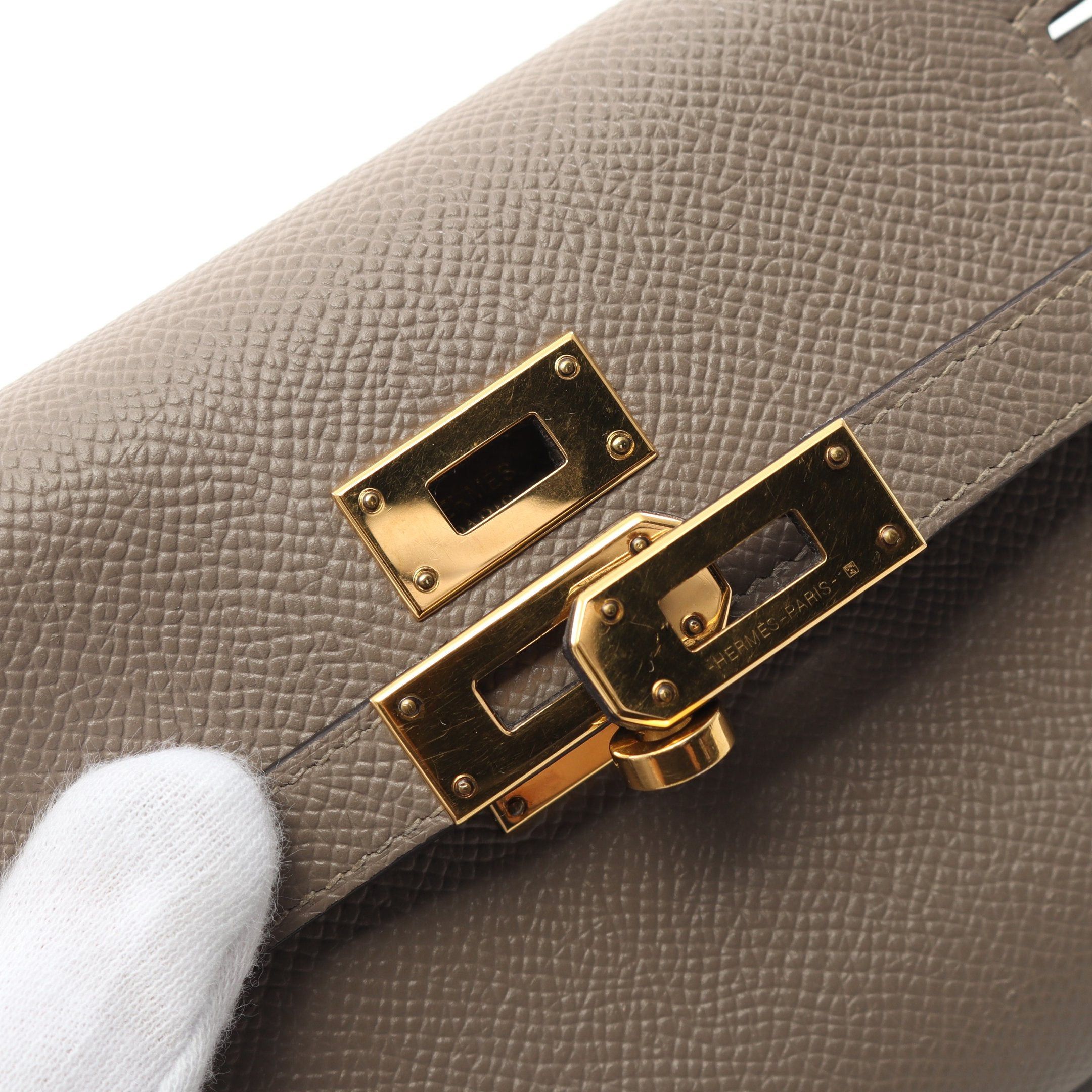 Hermes Hermes Kelly Wallet Medium Grease Asphalt Trifold Veau Epsom Gray Beige Gold Hardware C Engraved Size ONE SIZE - 12 Thumbnail
