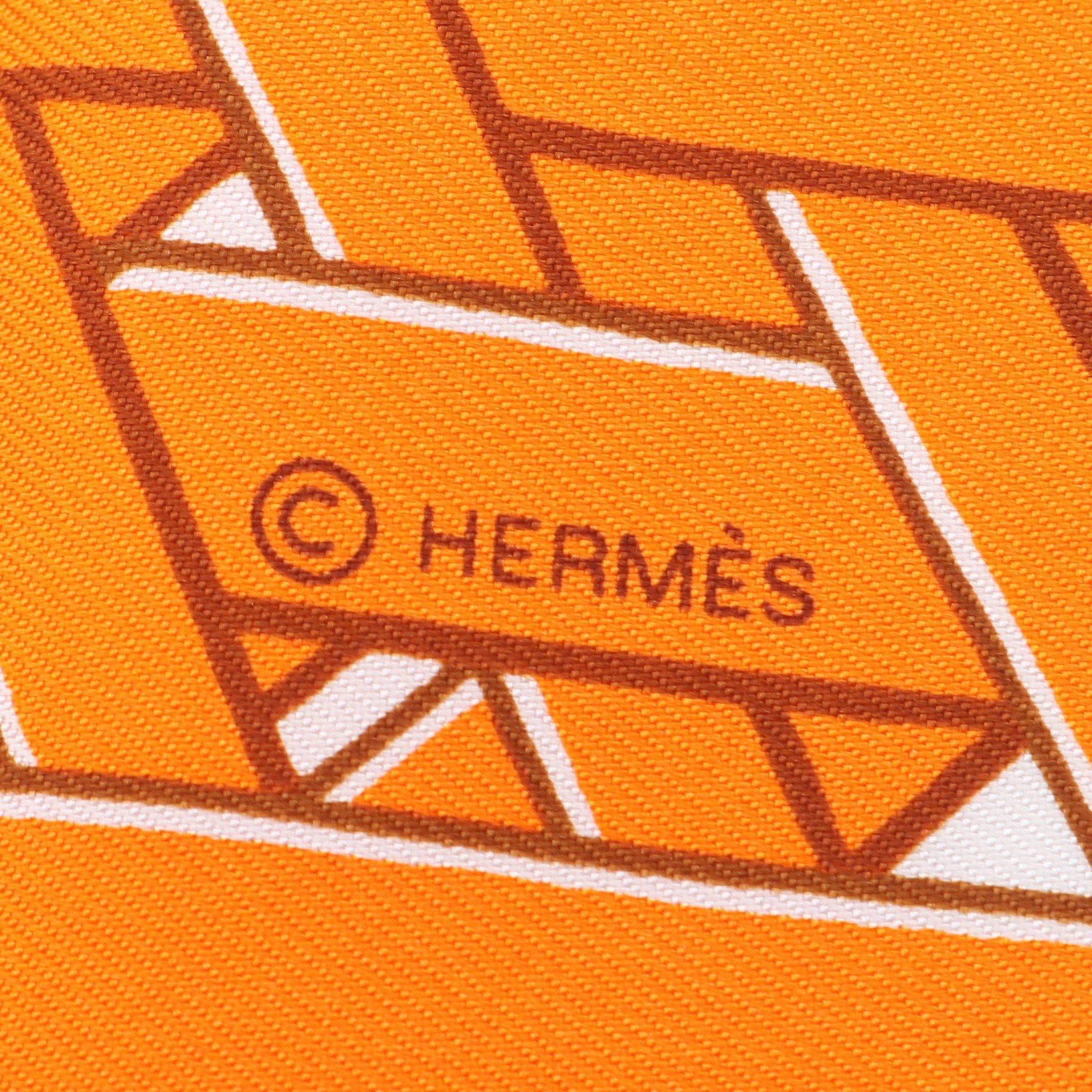 Hermes Hermes Carres 90 Masan&Masan Scarf Silk Orange Brown Ivory Size ONE SIZE - 2 Thumbnail