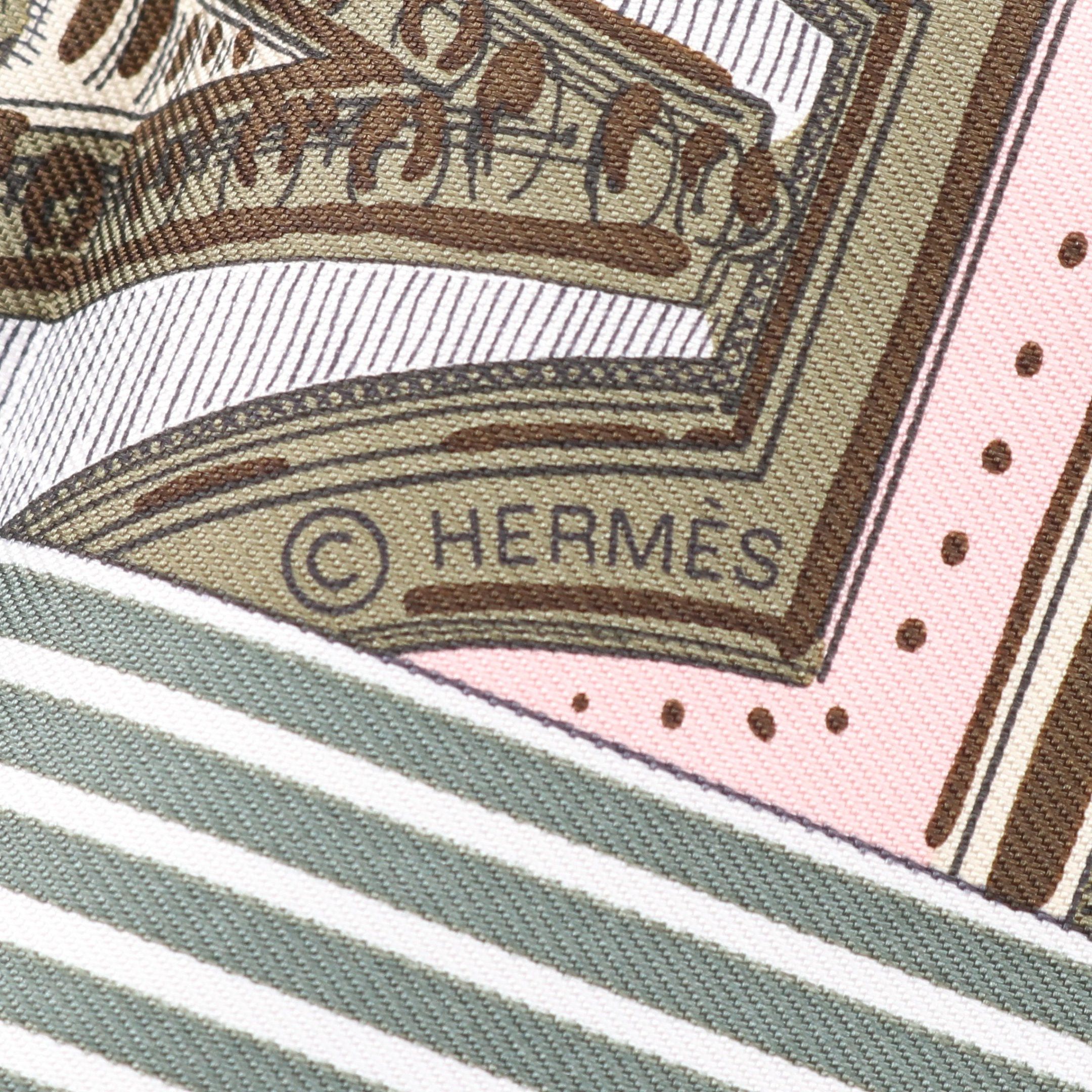 Hermes Hermes Carres 90 Grand Theatre Nouveau Scarf Silk Khaki Green Orange Multicolor Size ONE SIZE - 2 Thumbnail