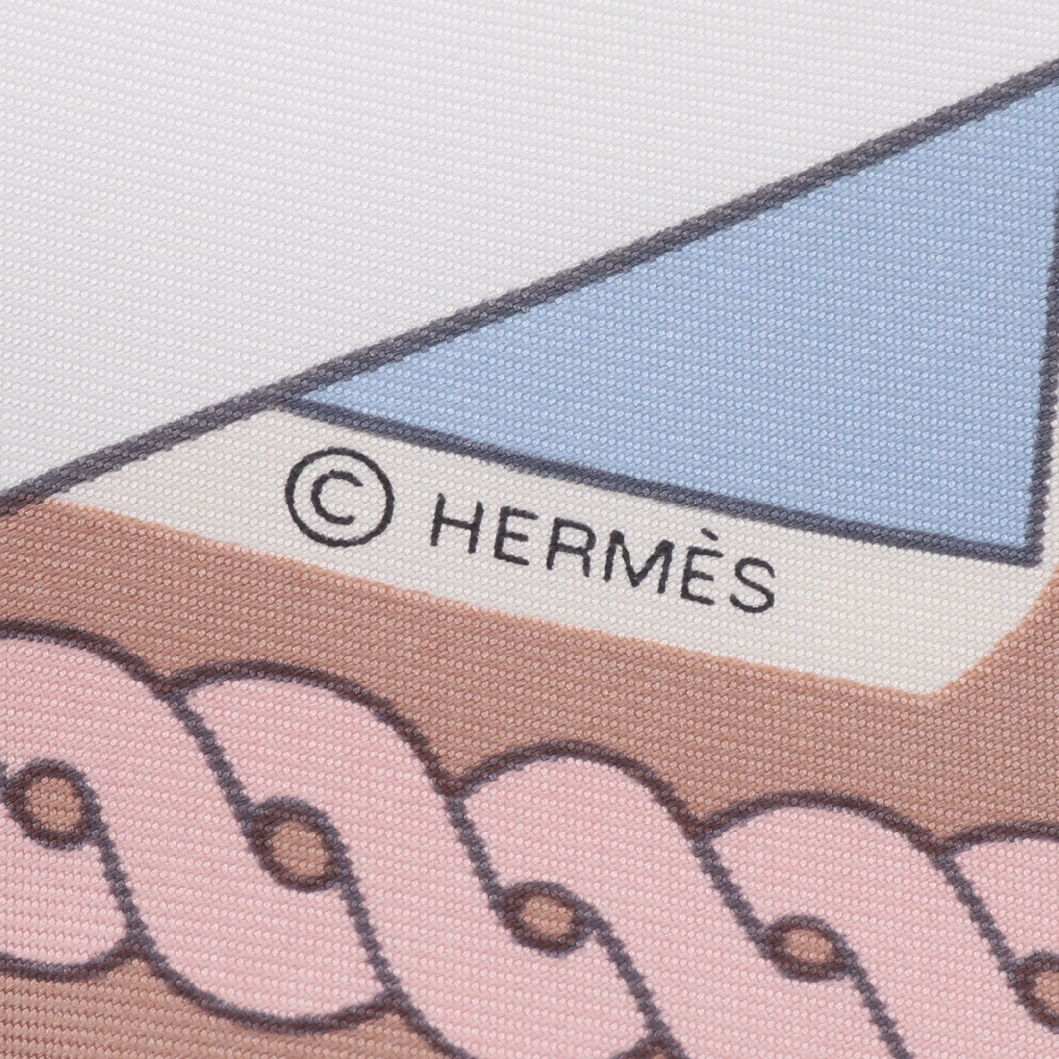 Hermes Hermes Carres 90 La Berline Bayadere Scarf Silk White Light Blue Multicolor Size ONE SIZE - 2 Thumbnail