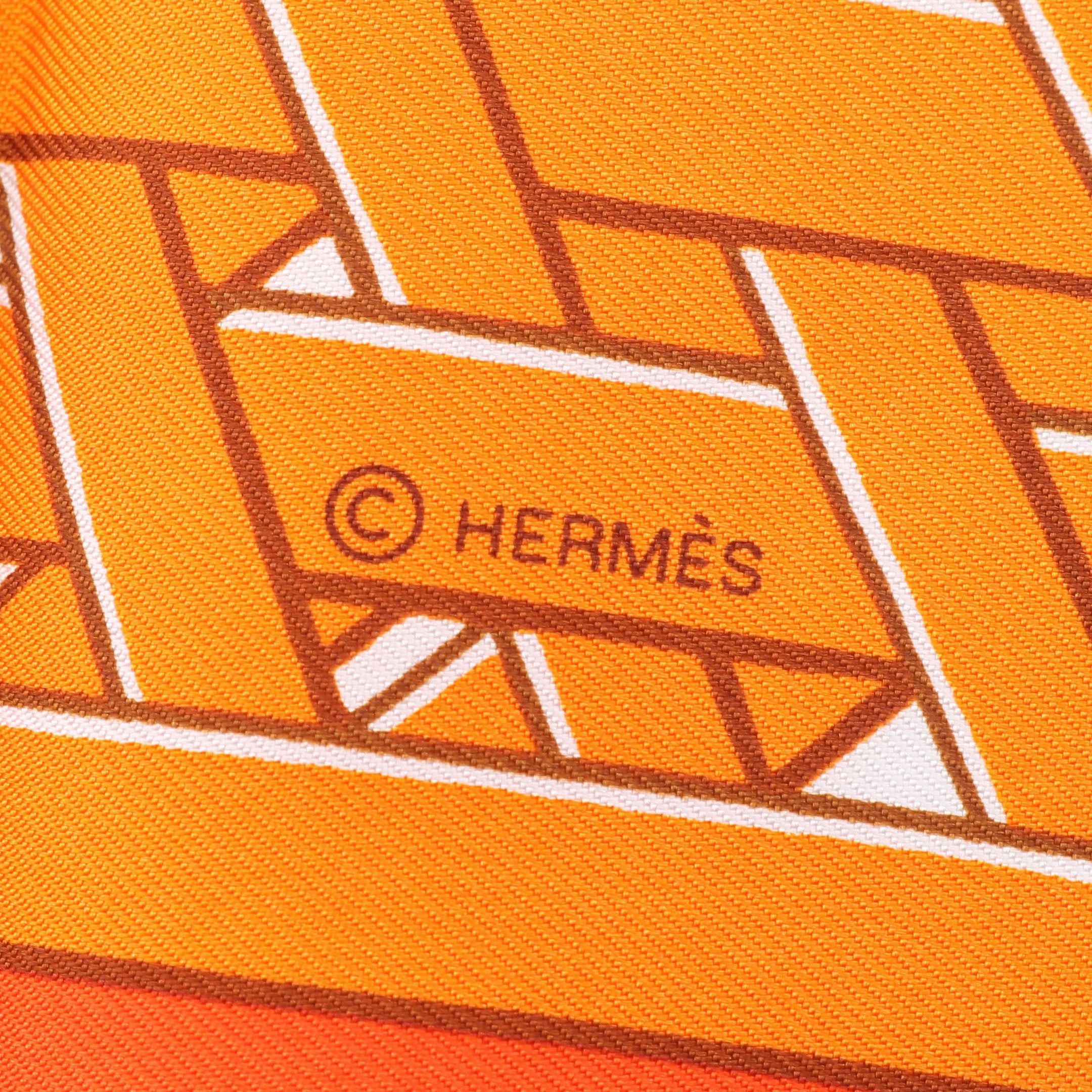 Hermes Hermes Carres 90 Masan&Masan Scarf Silk Orange Brown Ivory Size ONE SIZE - 2 Thumbnail
