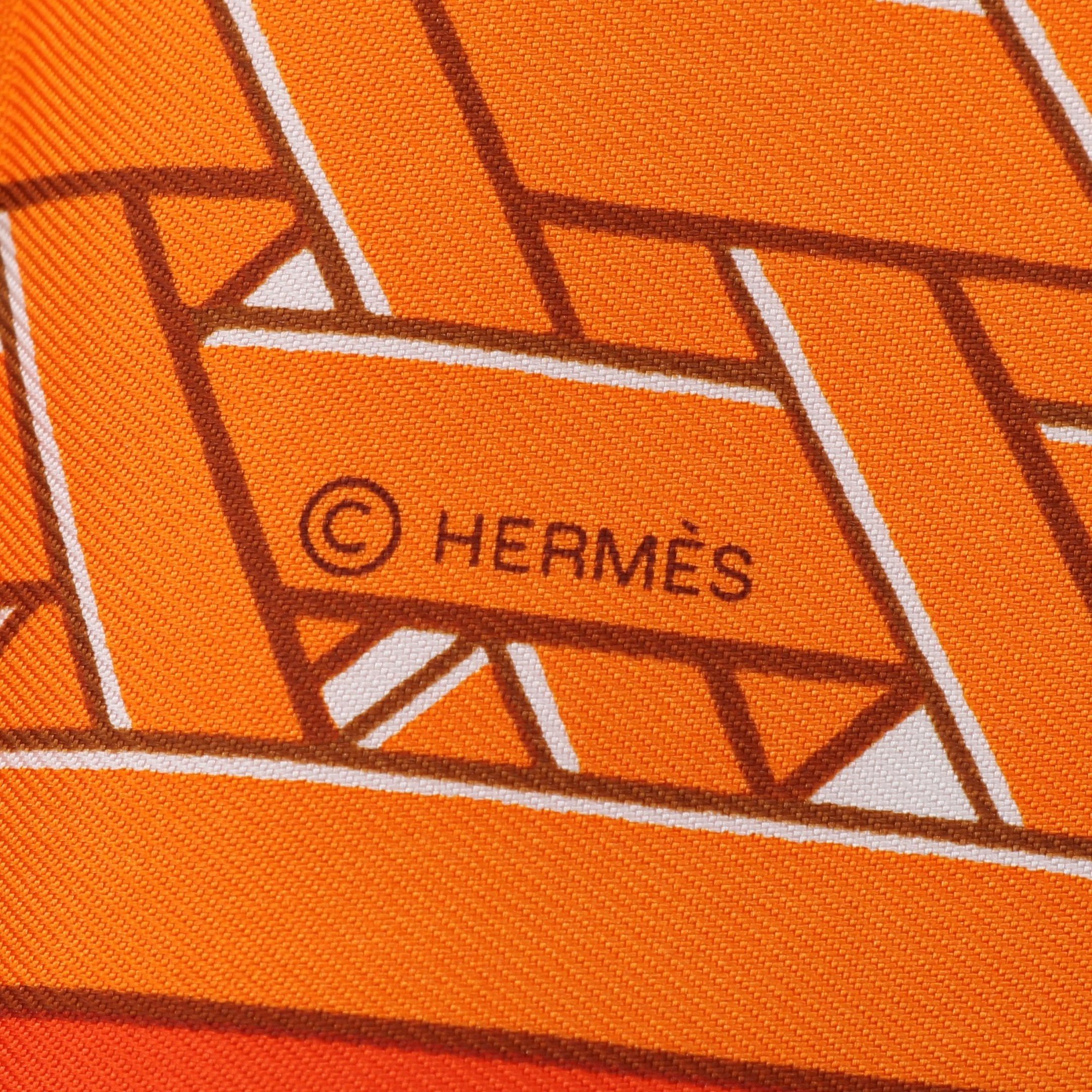 Hermes Hermes Carres 90 Masan&Masan Scarf Silk Orange Brown Ivory Size ONE SIZE - 2 Thumbnail