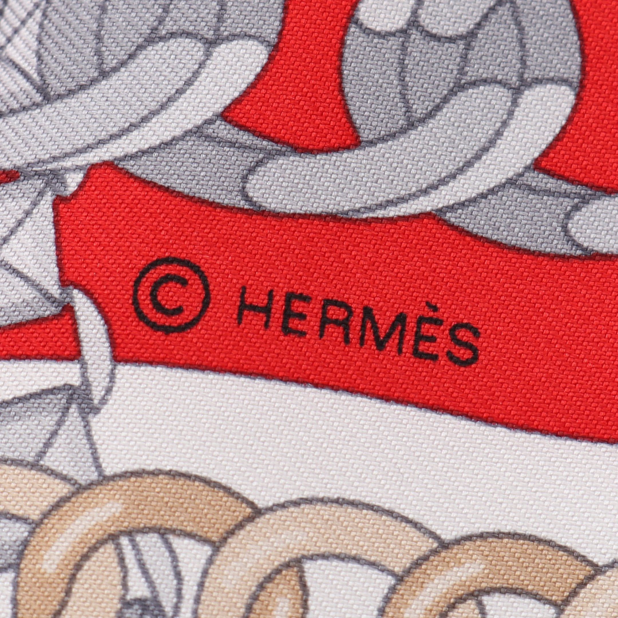 Hermes Hermes Carres 90 Reaction En Chaines Scarf Silk Off White Red Multicolor Size ONE SIZE - 2 Thumbnail